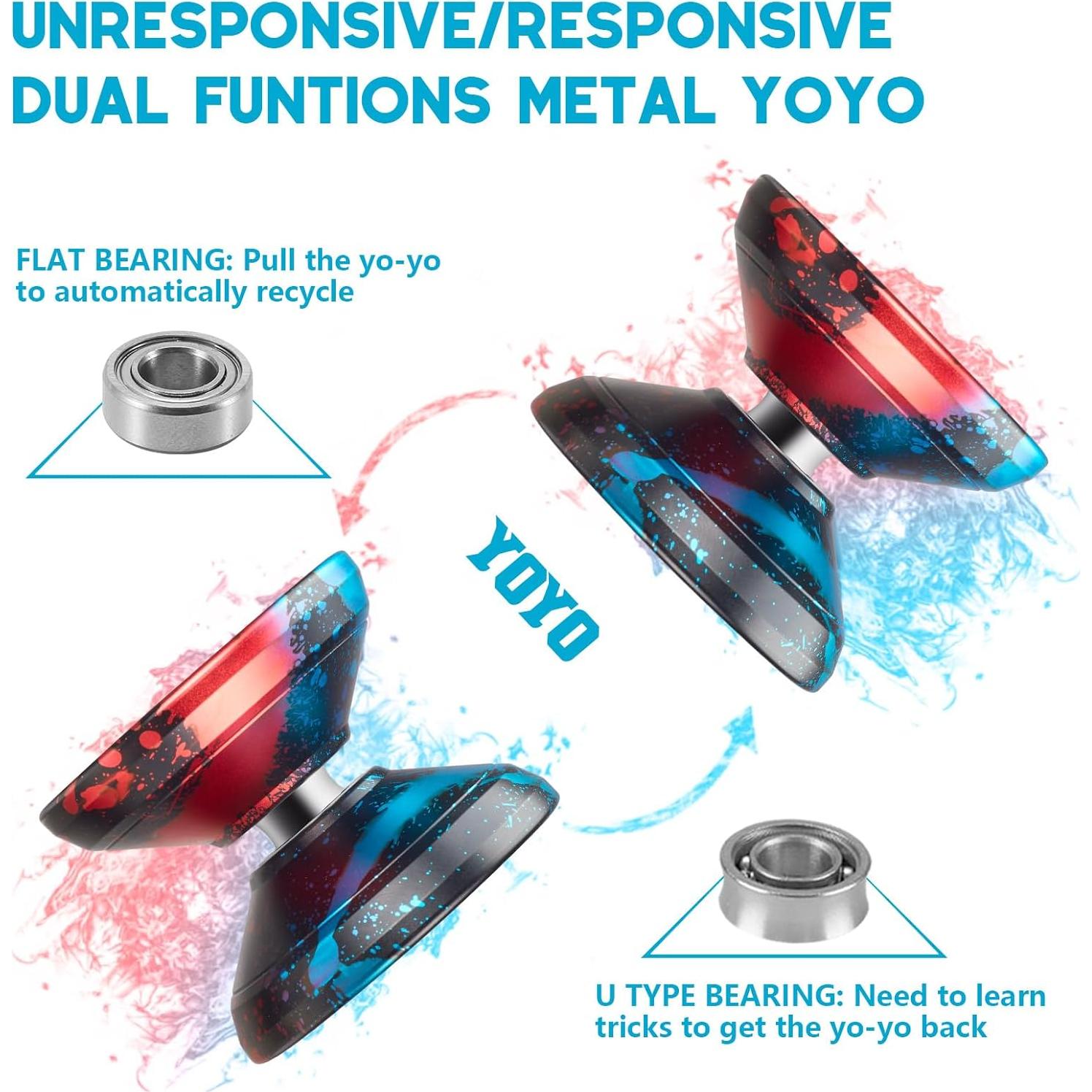 Yo-Yo Profesional HKSOD Metal 64g para Trucos - Negro Azul Rojo