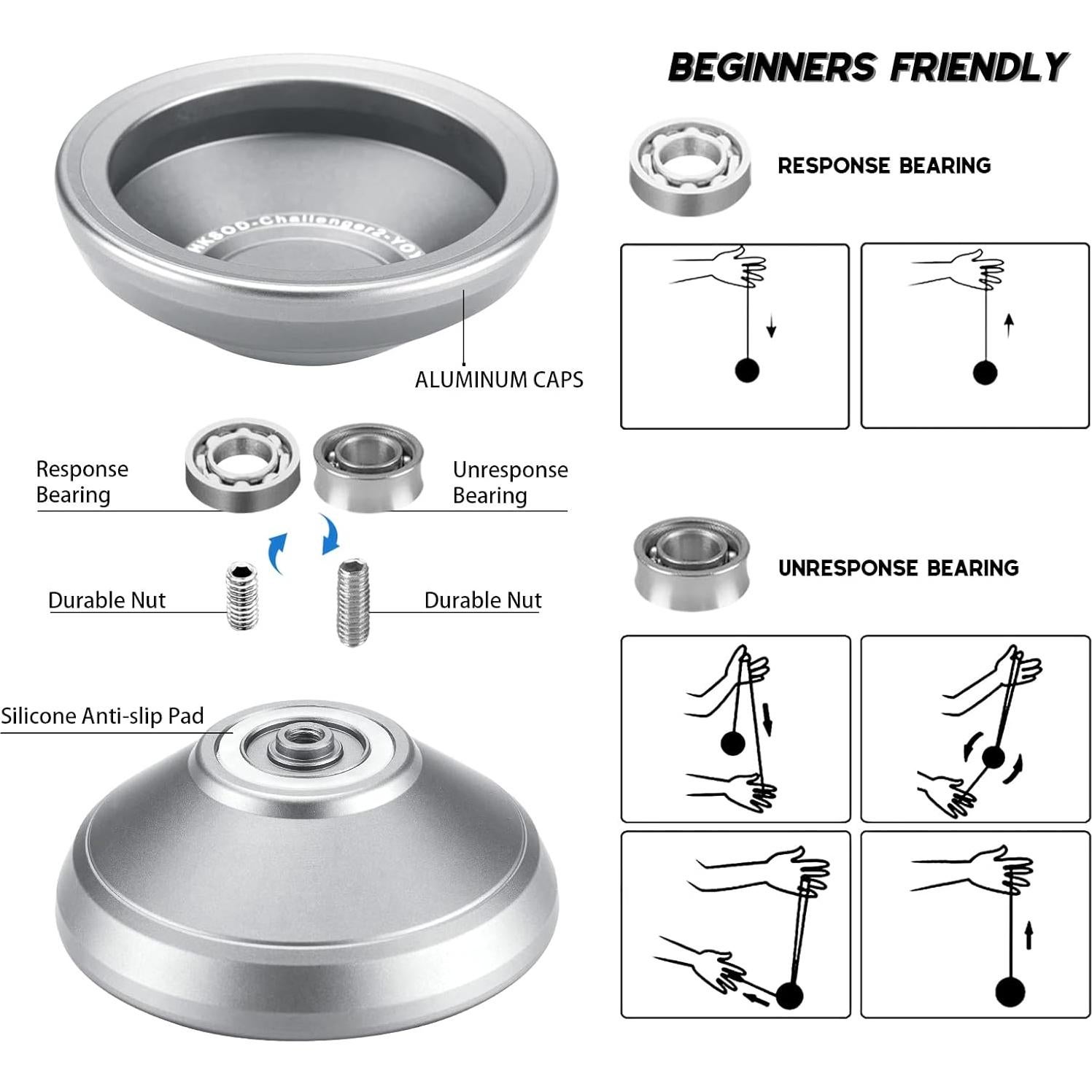 Yoyo Profesional HKSOD Gris para Principiantes y Avanzados