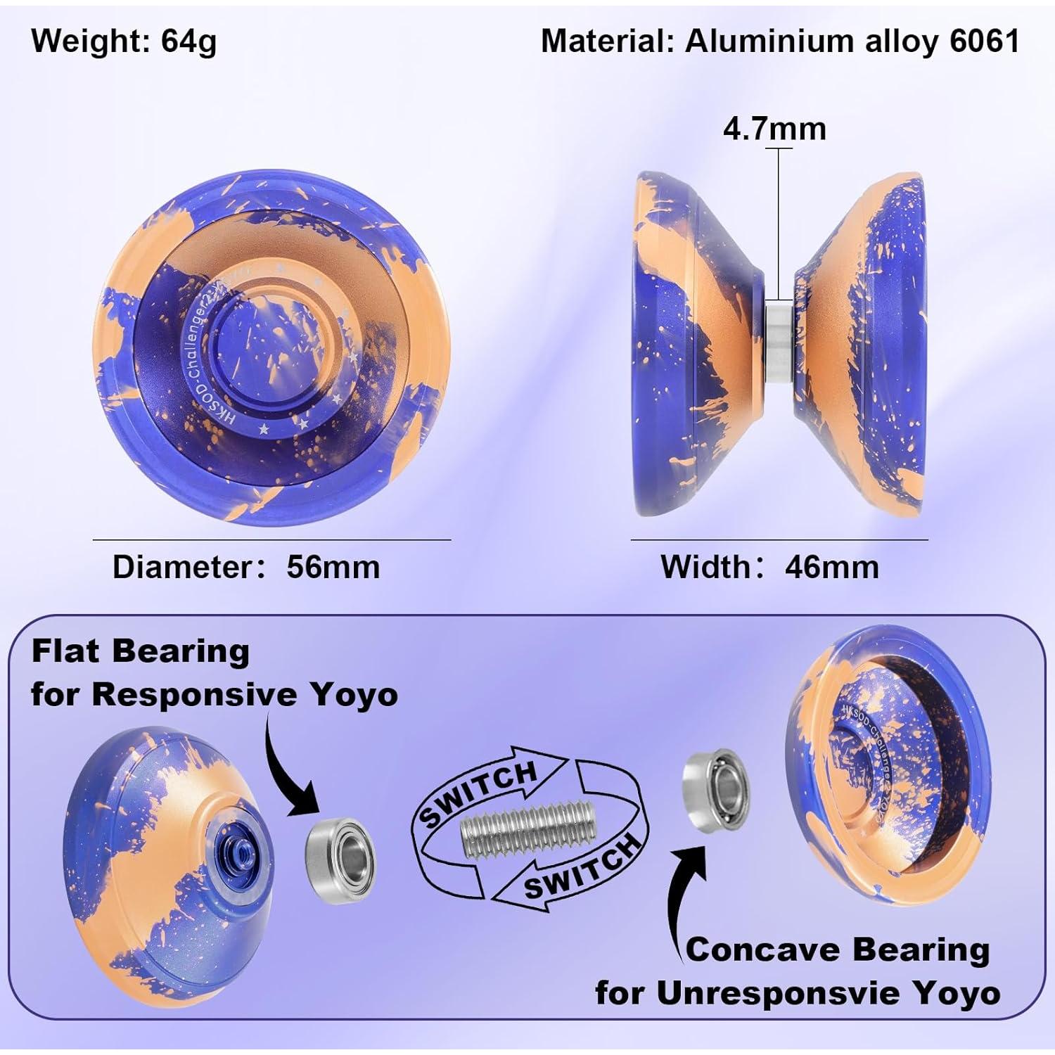 Yoyo Profesional HKSOD Metal Dorado y Azul con Accesorios