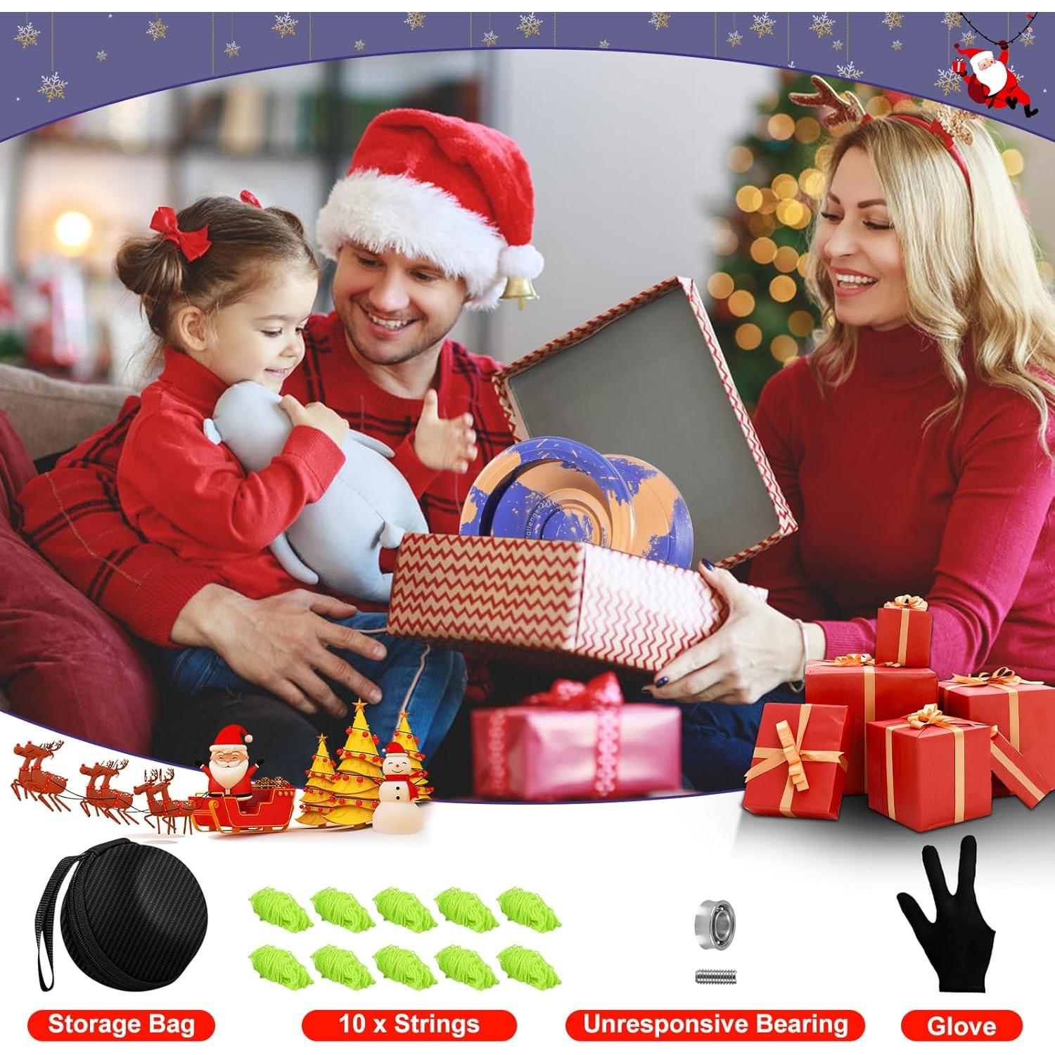 Yoyo Profesional HKSOD Metal Dorado y Azul con Accesorios