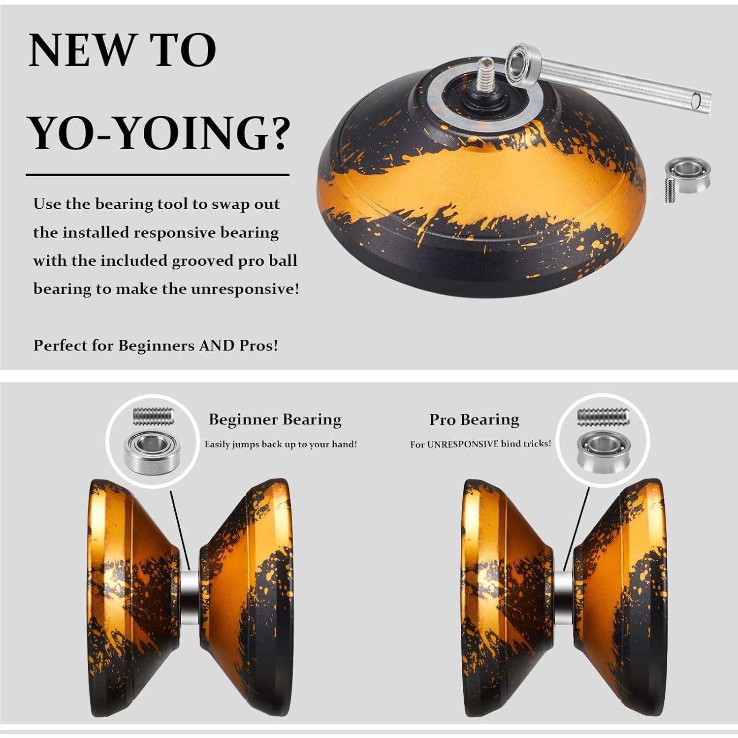 Yo-Yo Profesional HKSOD Metálico Negro/Dorado con Kit