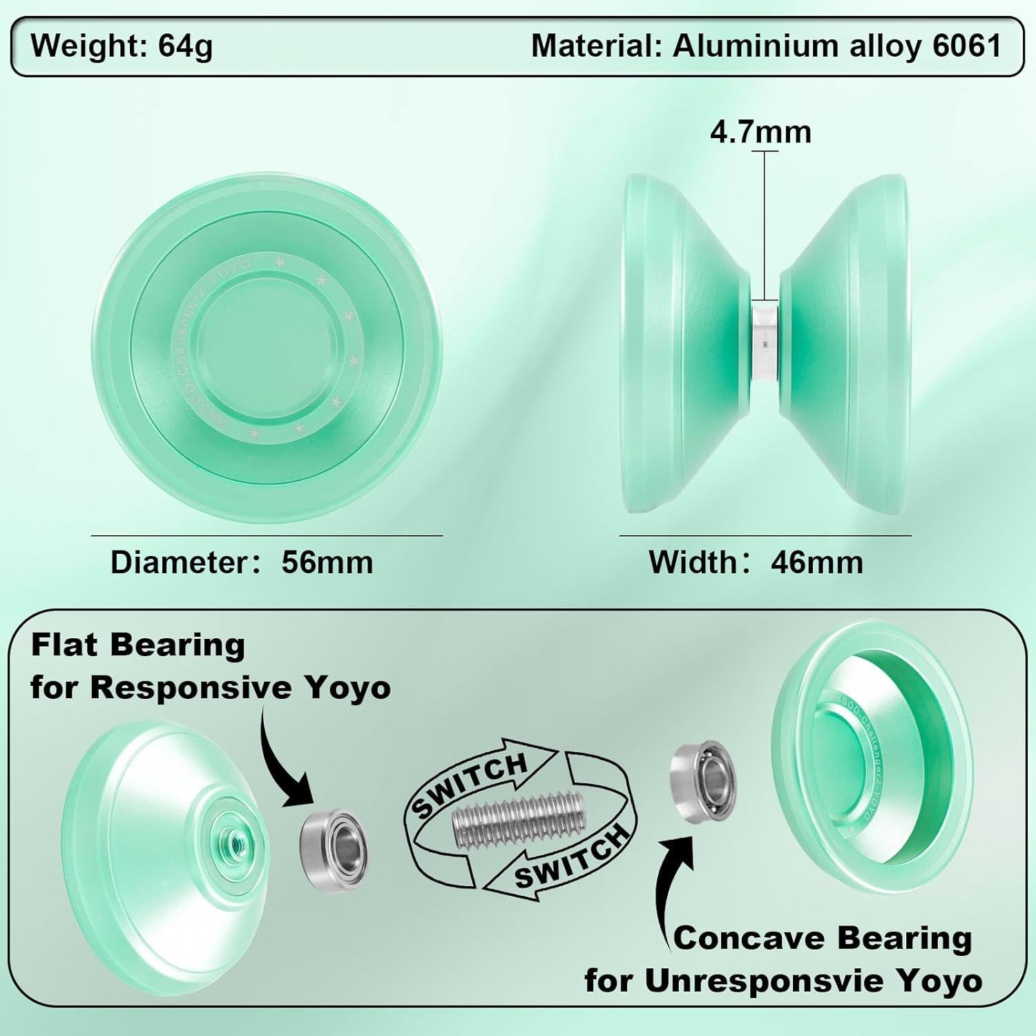 Yoyo Profesional HKSOD Verde para Niños y Adultos - Metal