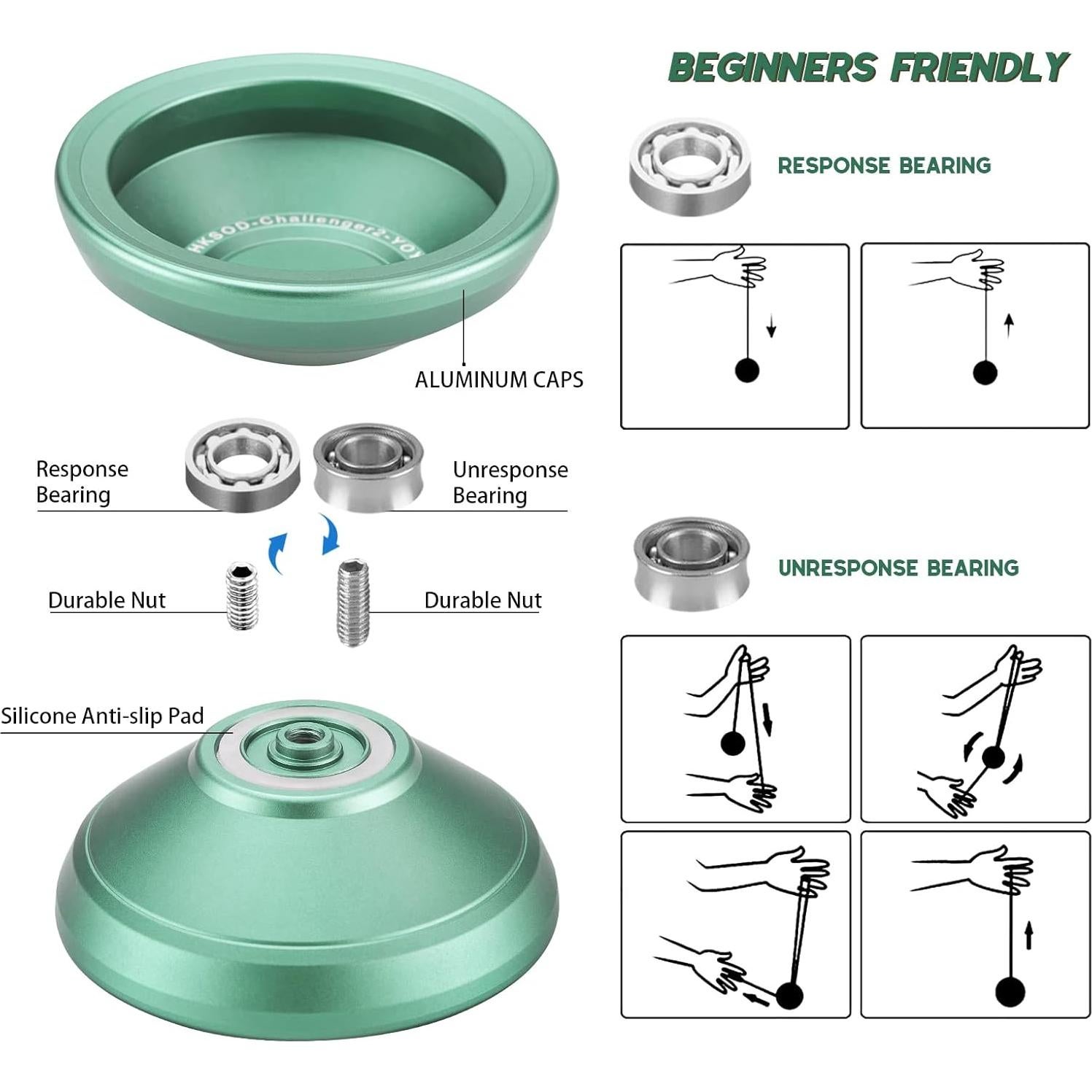 Yoyo Profesional HKSOD Verde para Niños y Adultos - Metal