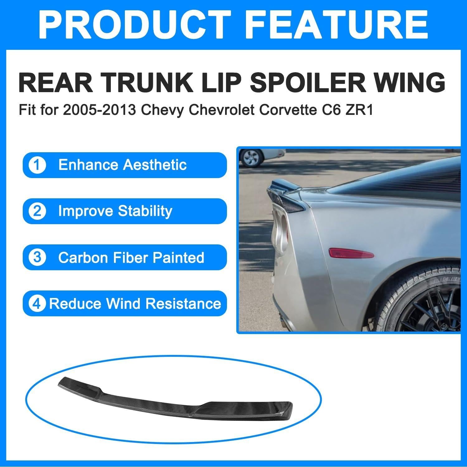 Carbon Fiber Rear Spoiler Wing for 2005-2013 Chevy Corvette C6 ZR1 Rear Trunk Lid Wing Spoiler