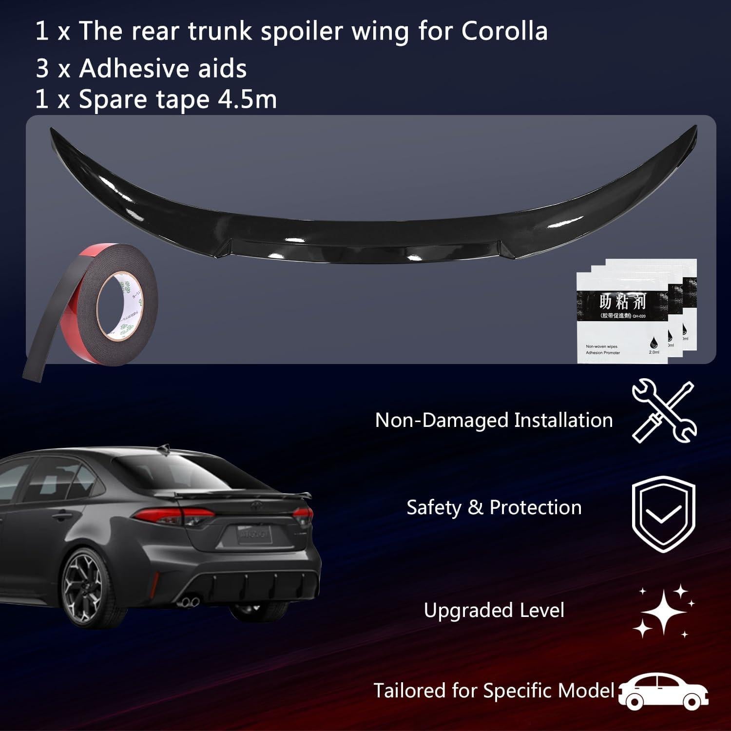 Spoiler Trasero para Toyota Corolla 2020-2024 ABS Sin Perforación