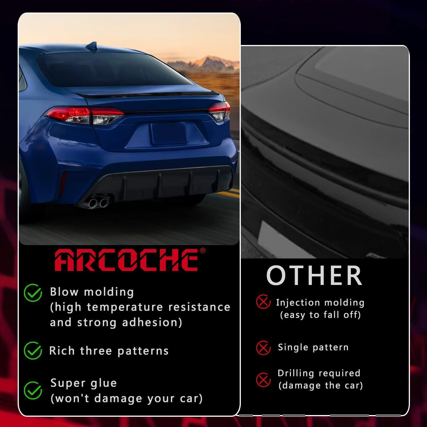 Spoiler Trasero para Toyota Corolla 2020-2024 ABS Sin Perforación