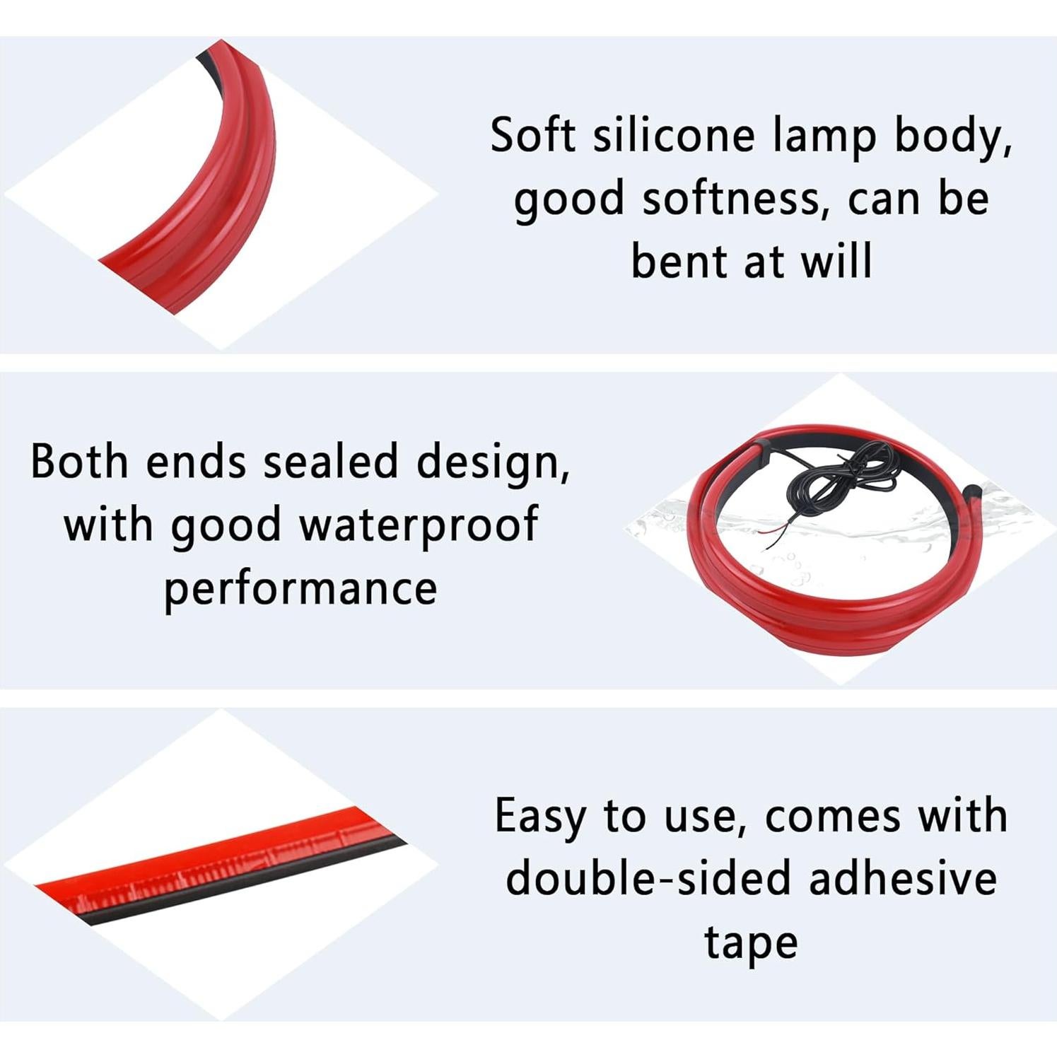 Tira de luz de freno Aokdom 90cm LED roja impermeable 12V