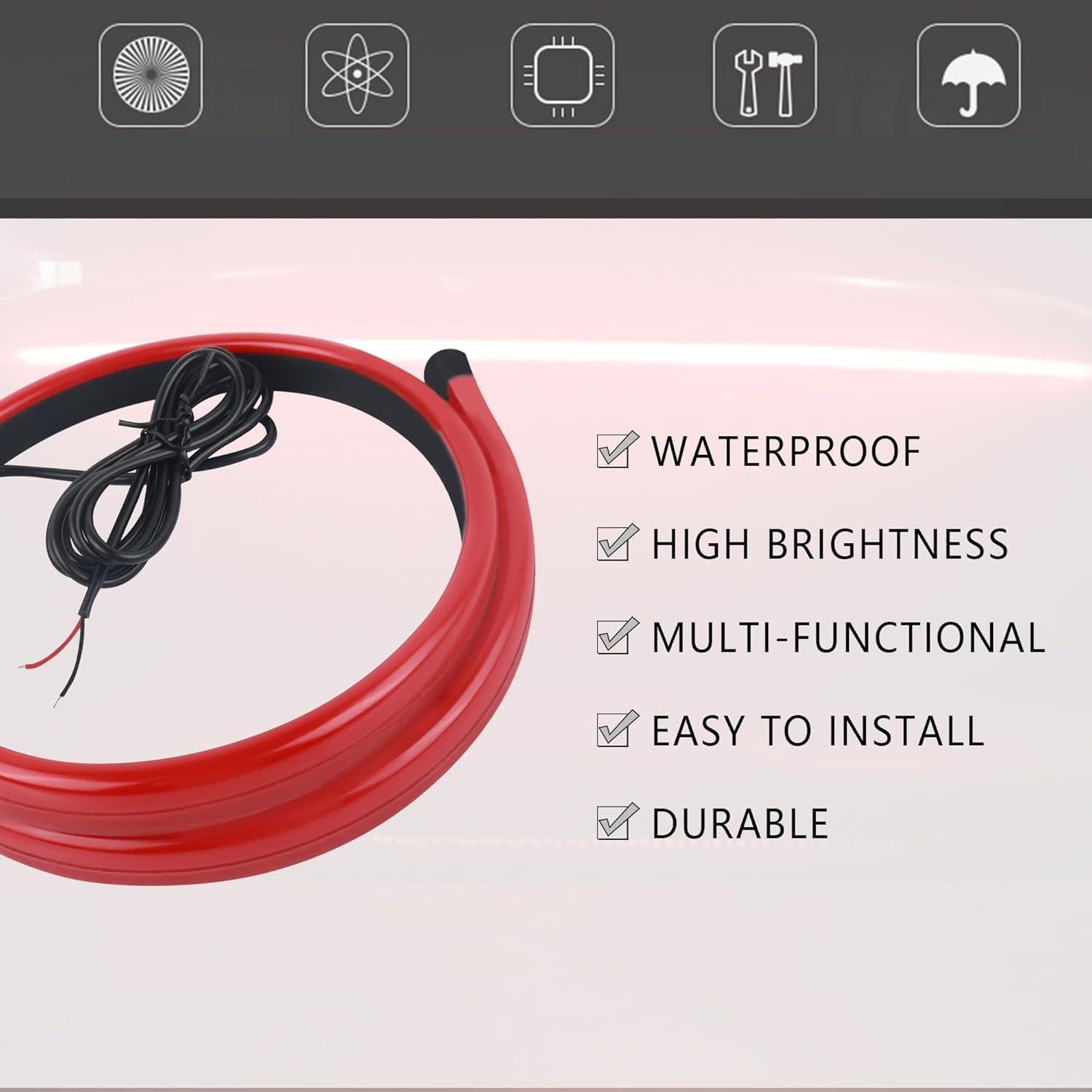 Tira de luz de freno Aokdom 90cm LED roja impermeable 12V