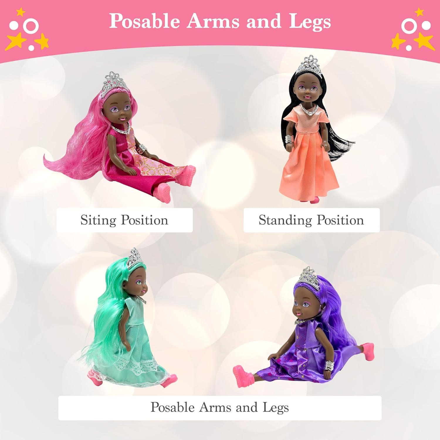 Conjunto de 6 Muñecas Princesas Pequeñas con Tiaras - 13.97 cm