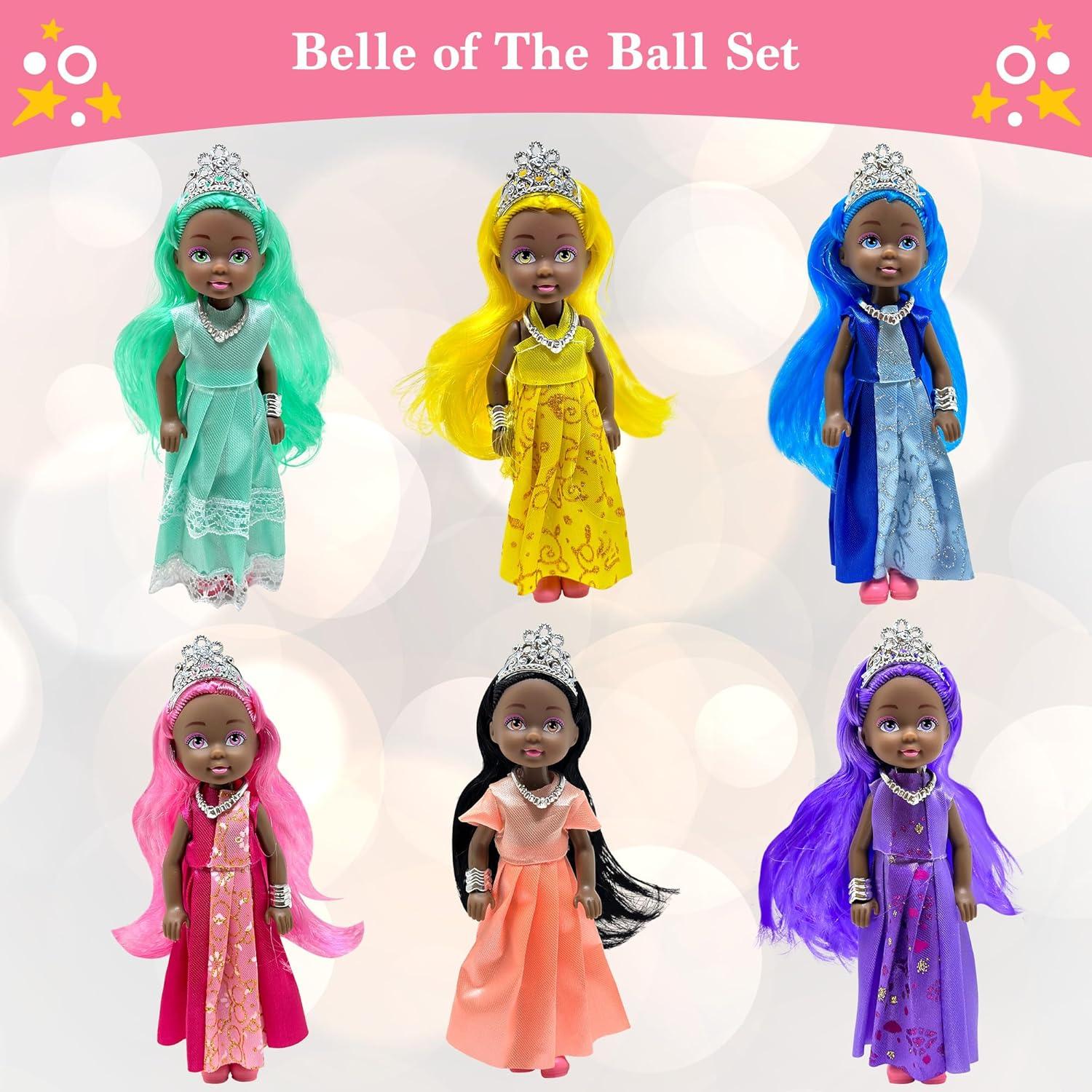 Conjunto de 6 Muñecas Princesas Pequeñas con Tiaras - 13.97 cm