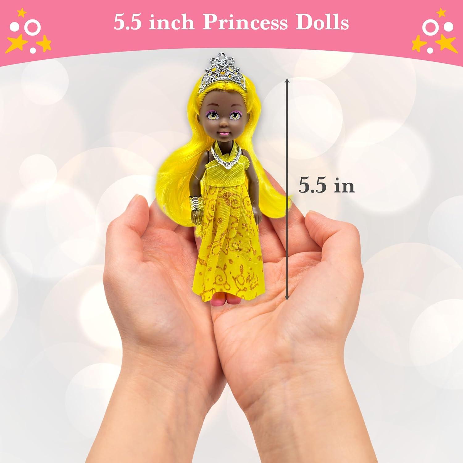 Conjunto de 6 Muñecas Princesas Pequeñas con Tiaras - 13.97 cm