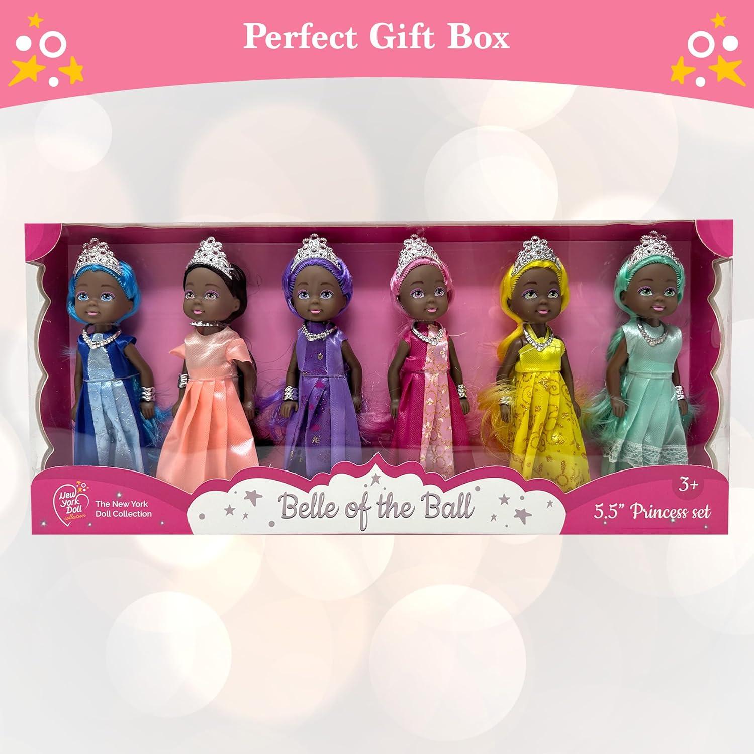 Conjunto de 6 Muñecas Princesas Pequeñas con Tiaras - 13.97 cm