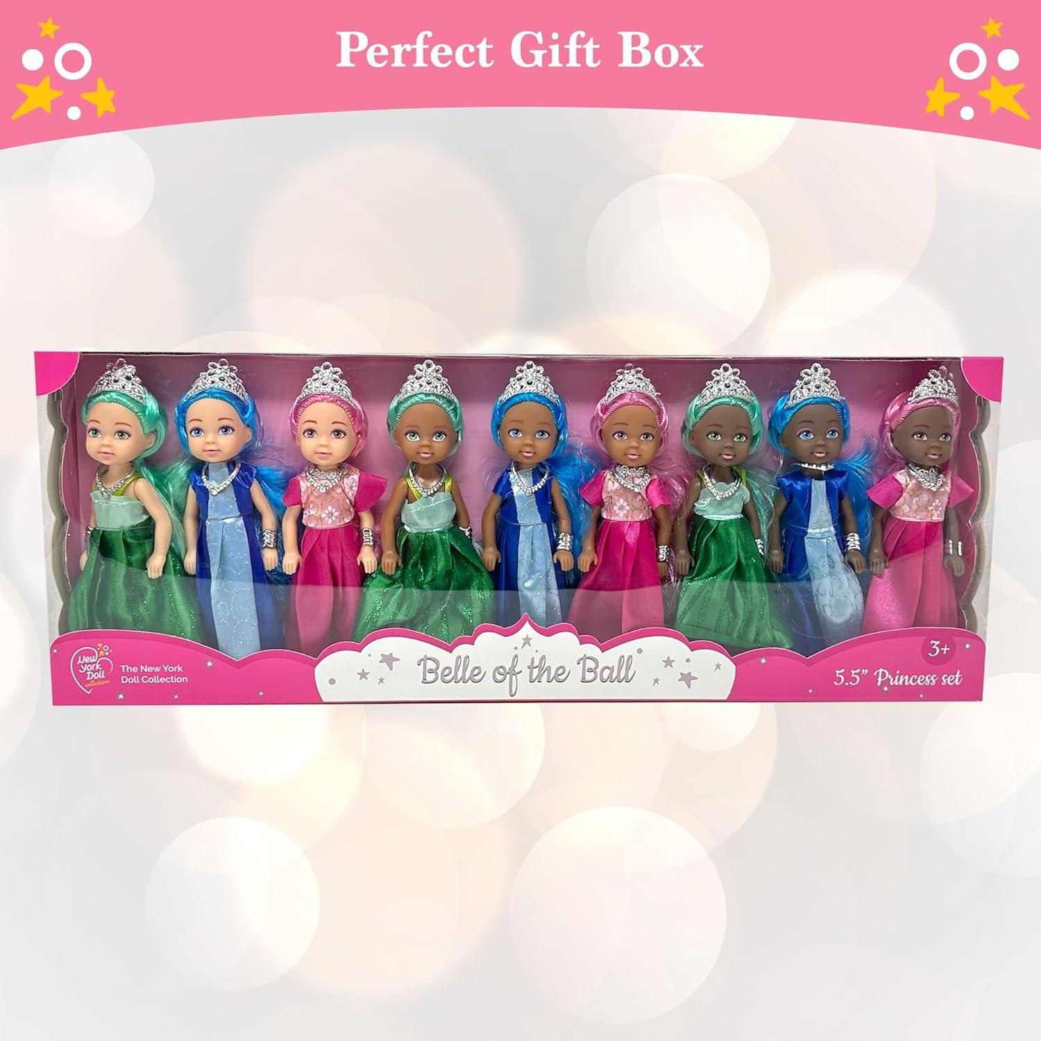 Juego de Muñecas Princesas Pequeñas - 9 Figuras con Tiara