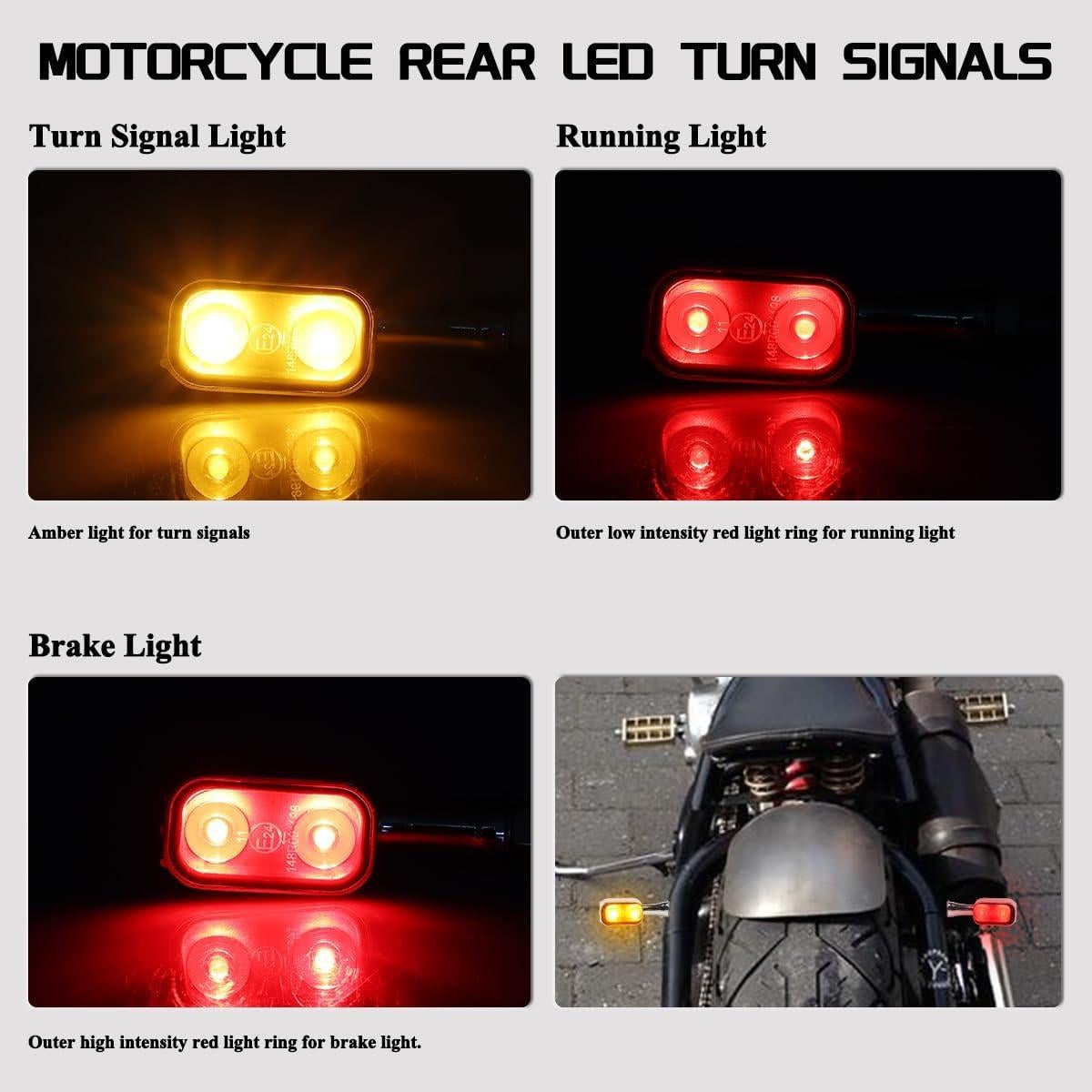 Universal Chrome Rear LED Turn Signals 12V Motorcycle LED Tail Lights Red Brake Taillights Compatible with Honda Grom Suzuki Yamaha MT09 Triumph Kawasaki Harley Sportster Chopper Bob
