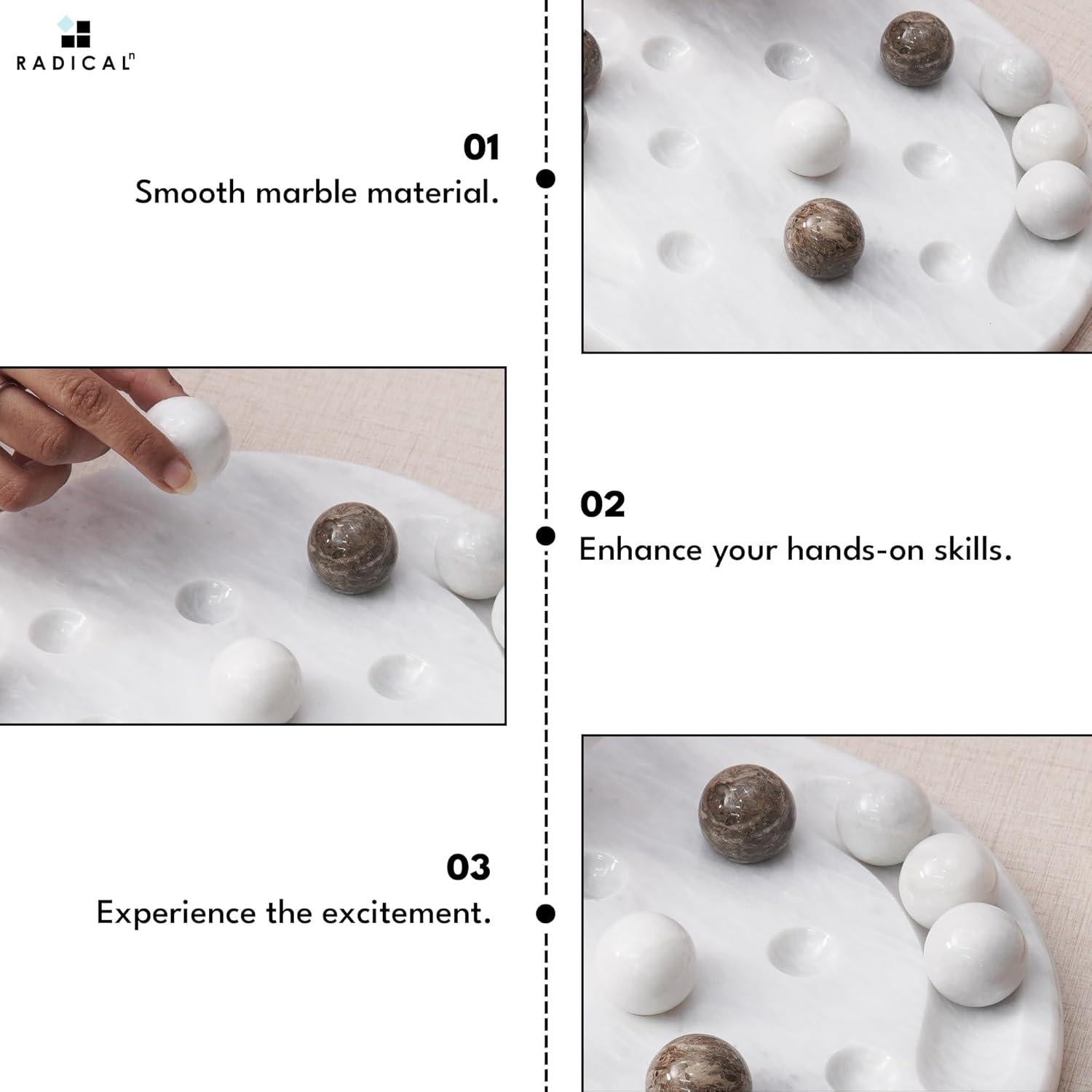 Juego de Tres en Raya de Mármol Radicaln 25,4 cm Blanco