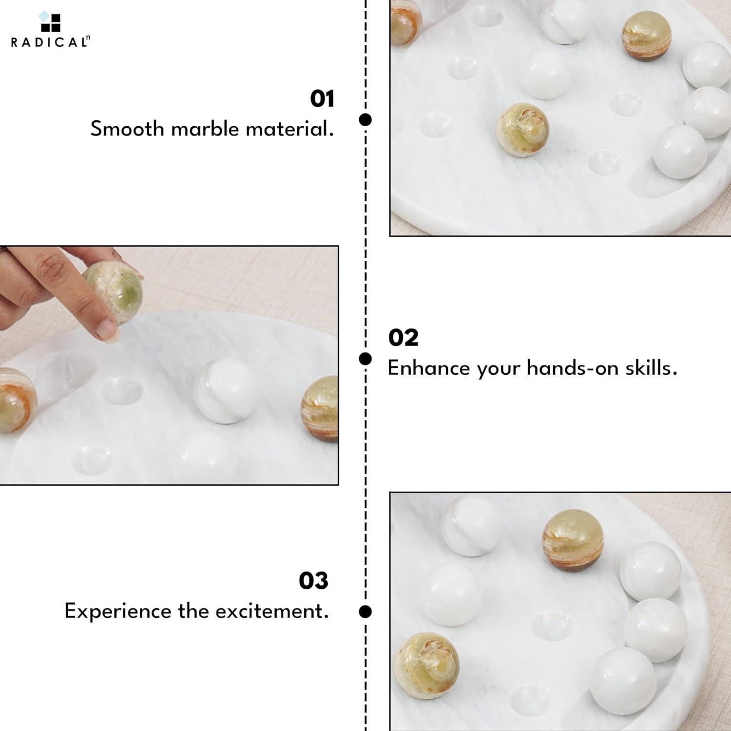 Juego de Tres en Raya Radicaln 25,4 cm Mármol Blanco y Verde