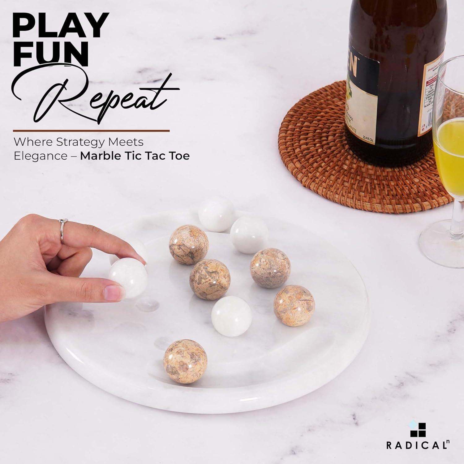 Juego Tres en Raya Radicaln 25,4 cm Mármol Blanco y Coral