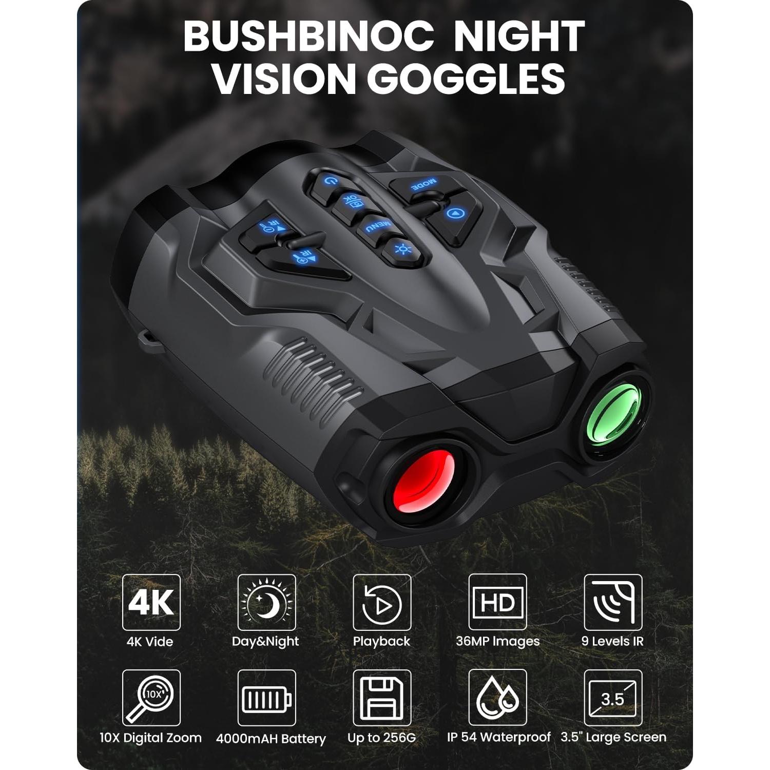 Gafas de visión nocturna BUSHBINOC JA51 4K 10X HD 32GB