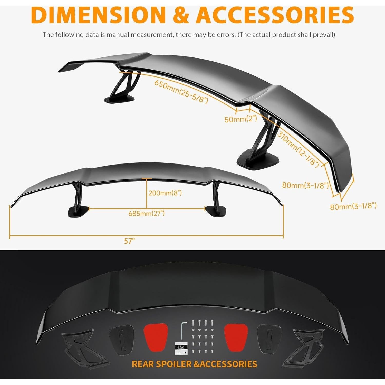 Alerón Trasero GT Wing 145cm DEERMOTO Negro Brillante