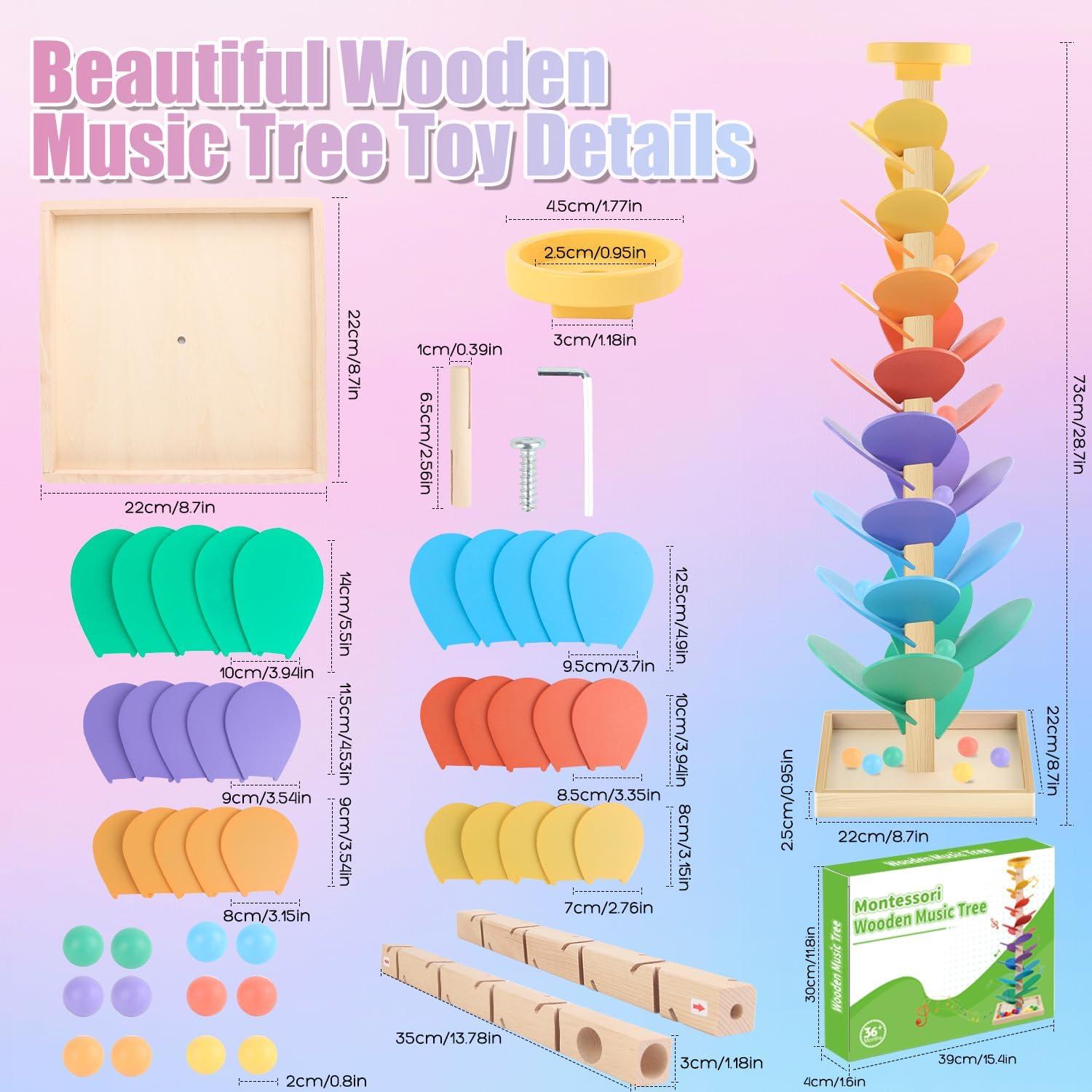 Juego de Canicas de Madera RECEKA Árbol Musical 49 Piezas