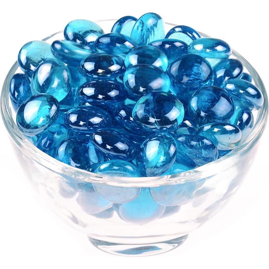 Gemas de vidrio plano KINGOU 0,45 kg Azul aqua 17-20 mm