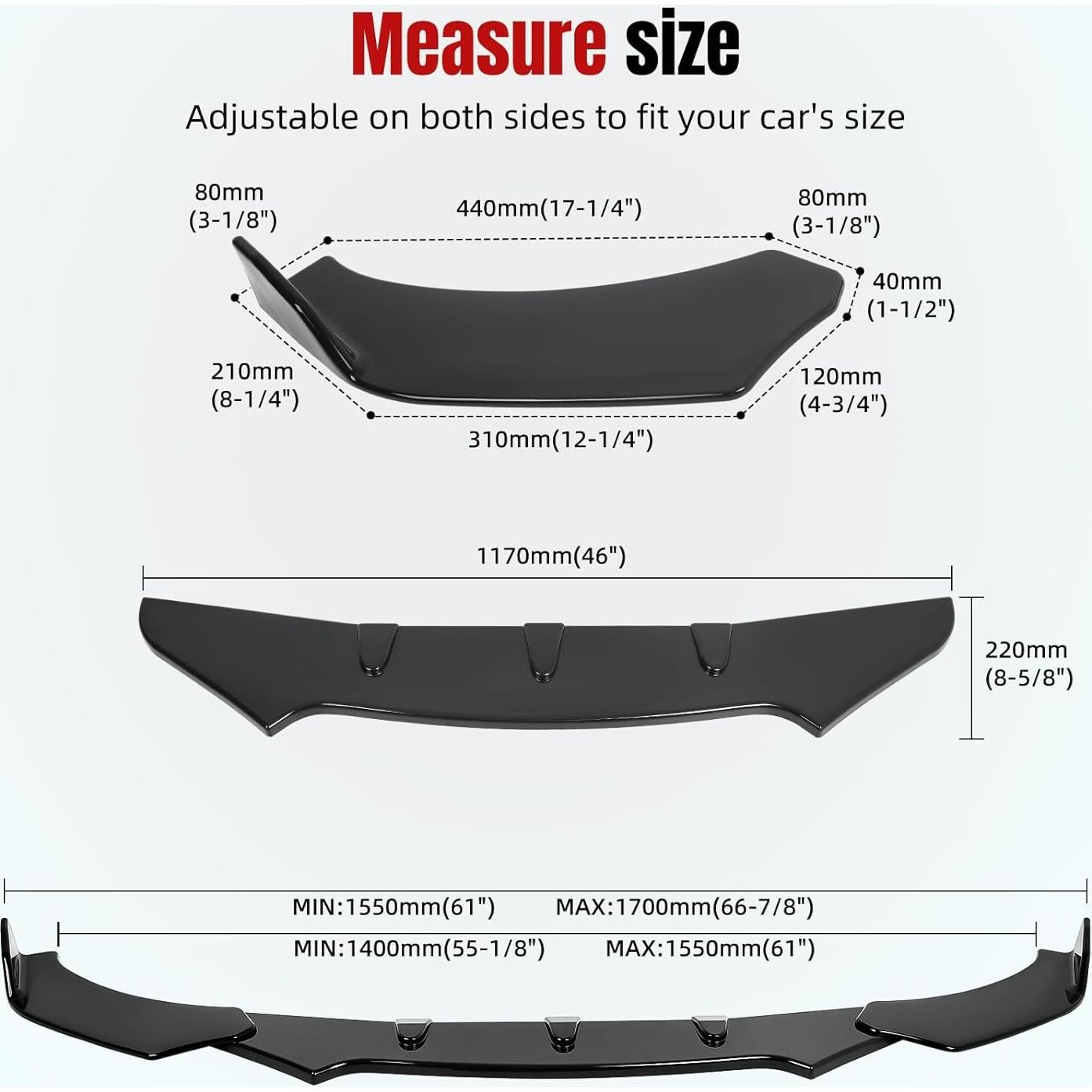 Labio Frontal Universal DEERMOTO Ajustable para Coche Negro
