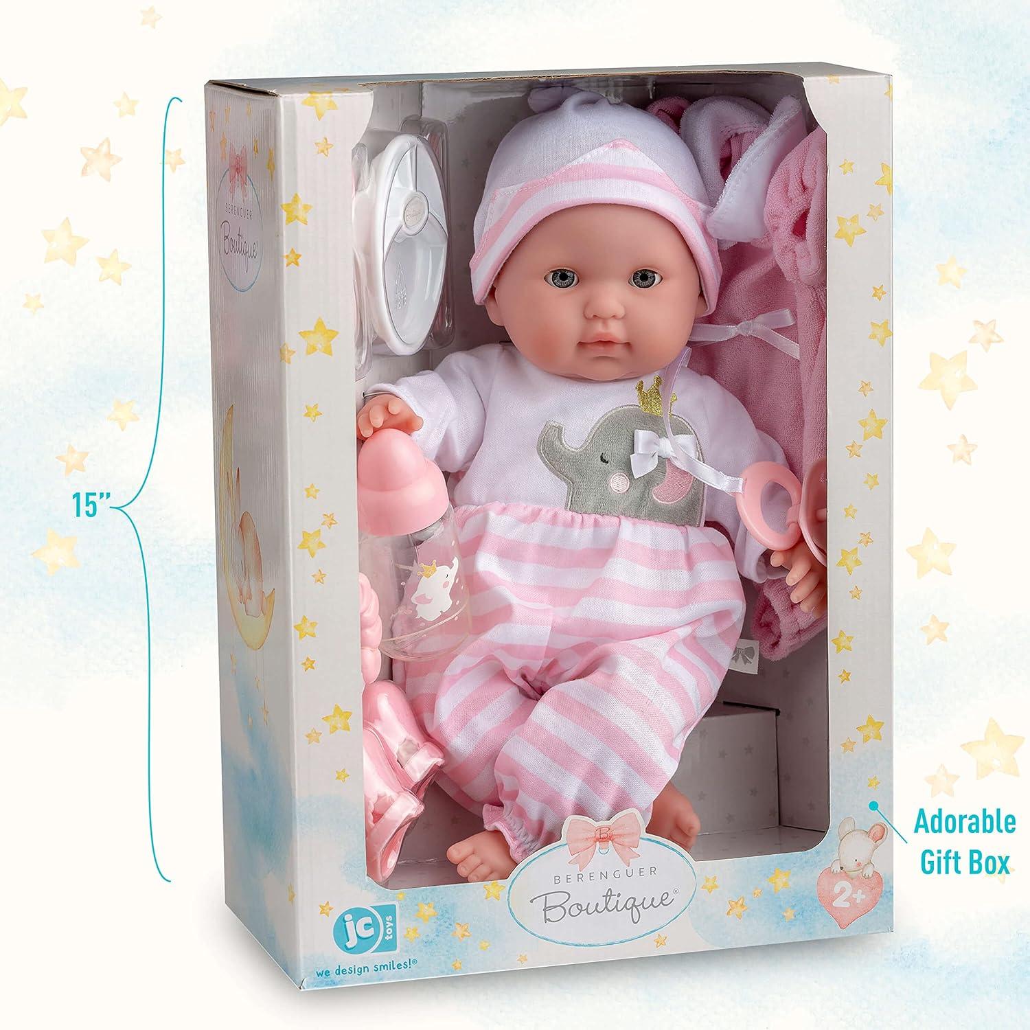 Muñeca de bebé JC Toys 38 cm con accesorios rosa 10 piezas