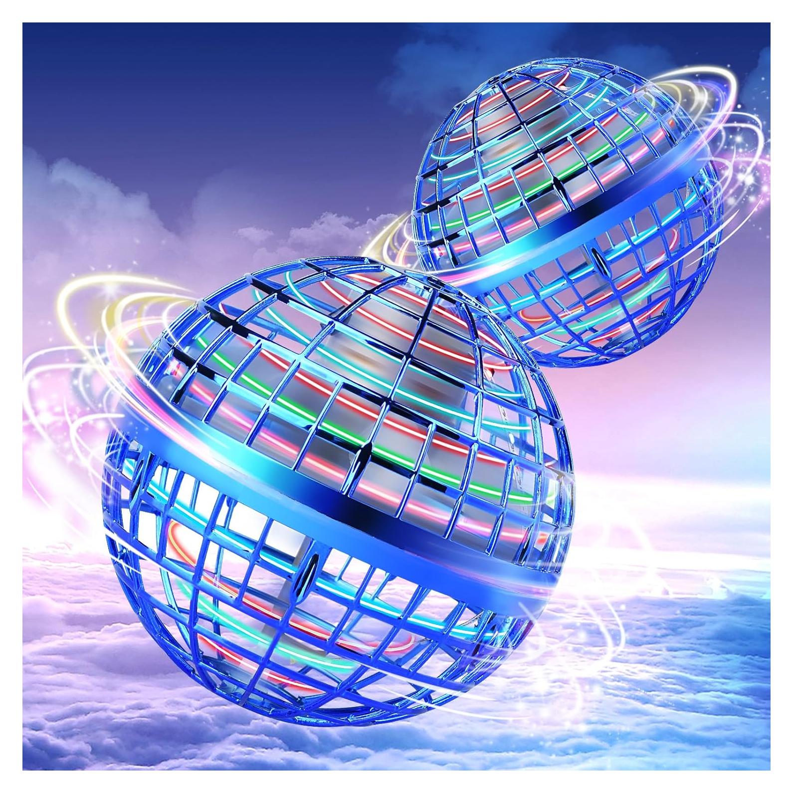 Galaxy Ball 2024 Upgraded, 2Pack Hand-Controlled Flying Orb Toy, Cosmic Globe 360Rotating Spinning Hover Ball for Kids, Blue