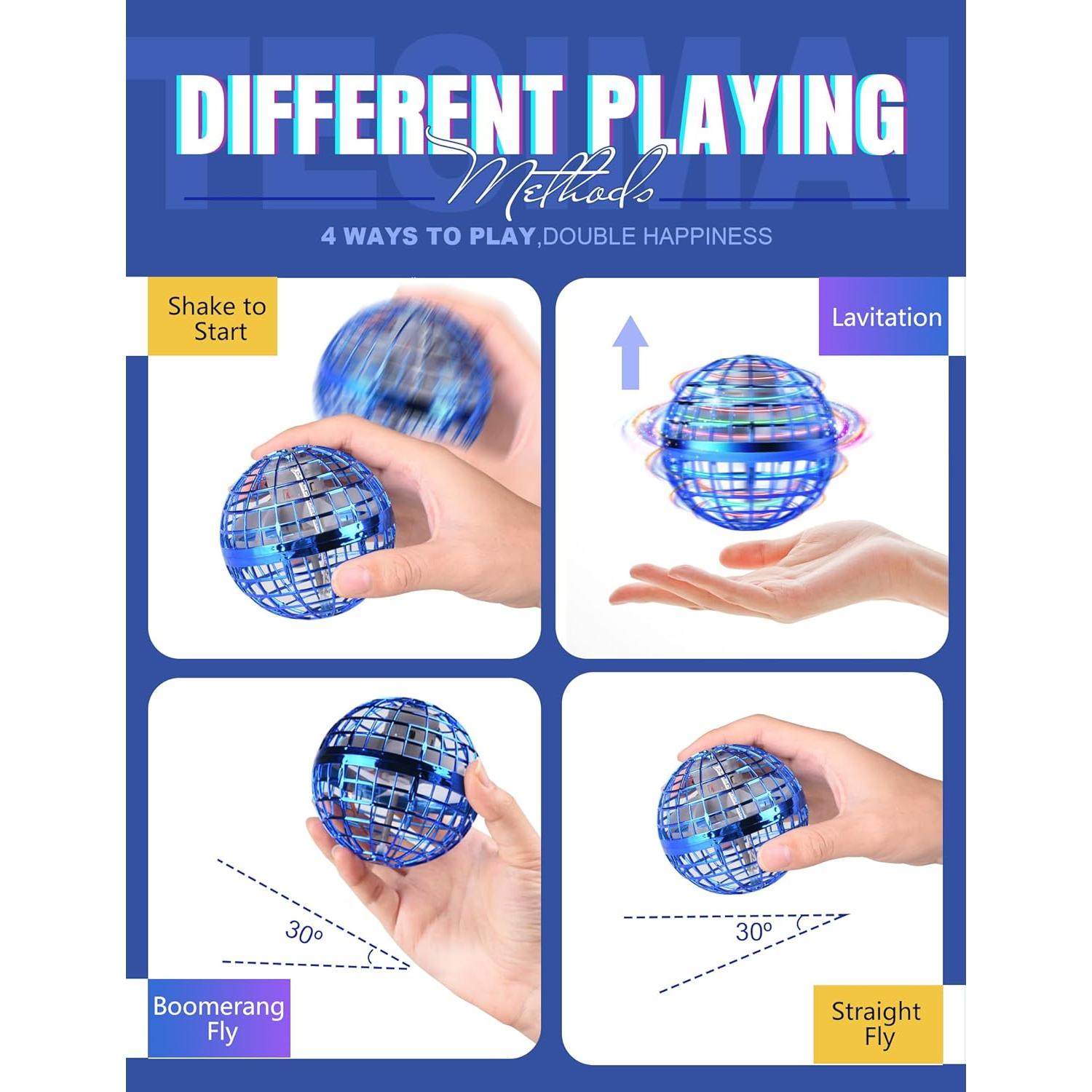 Galaxy Ball 2024 Upgraded, 2Pack Hand-Controlled Flying Orb Toy, Cosmic Globe 360Rotating Spinning Hover Ball for Kids, Blue