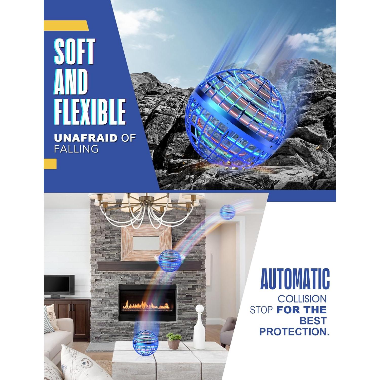 Galaxy Ball 2024 Upgraded, 2Pack Hand-Controlled Flying Orb Toy, Cosmic Globe 360Rotating Spinning Hover Ball for Kids, Blue