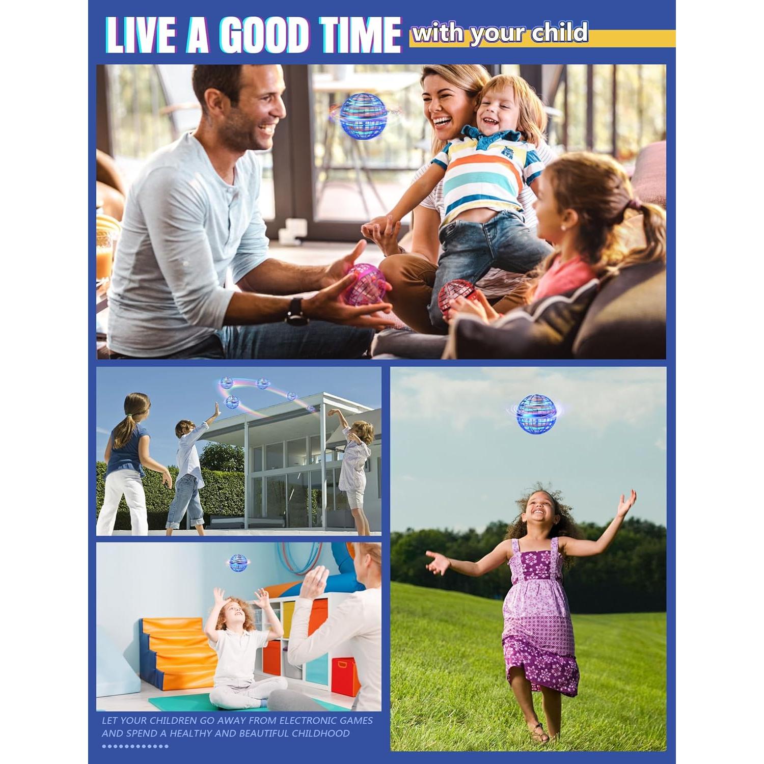 Galaxy Ball 2024 Upgraded, 2Pack Hand-Controlled Flying Orb Toy, Cosmic Globe 360Rotating Spinning Hover Ball for Kids, Blue