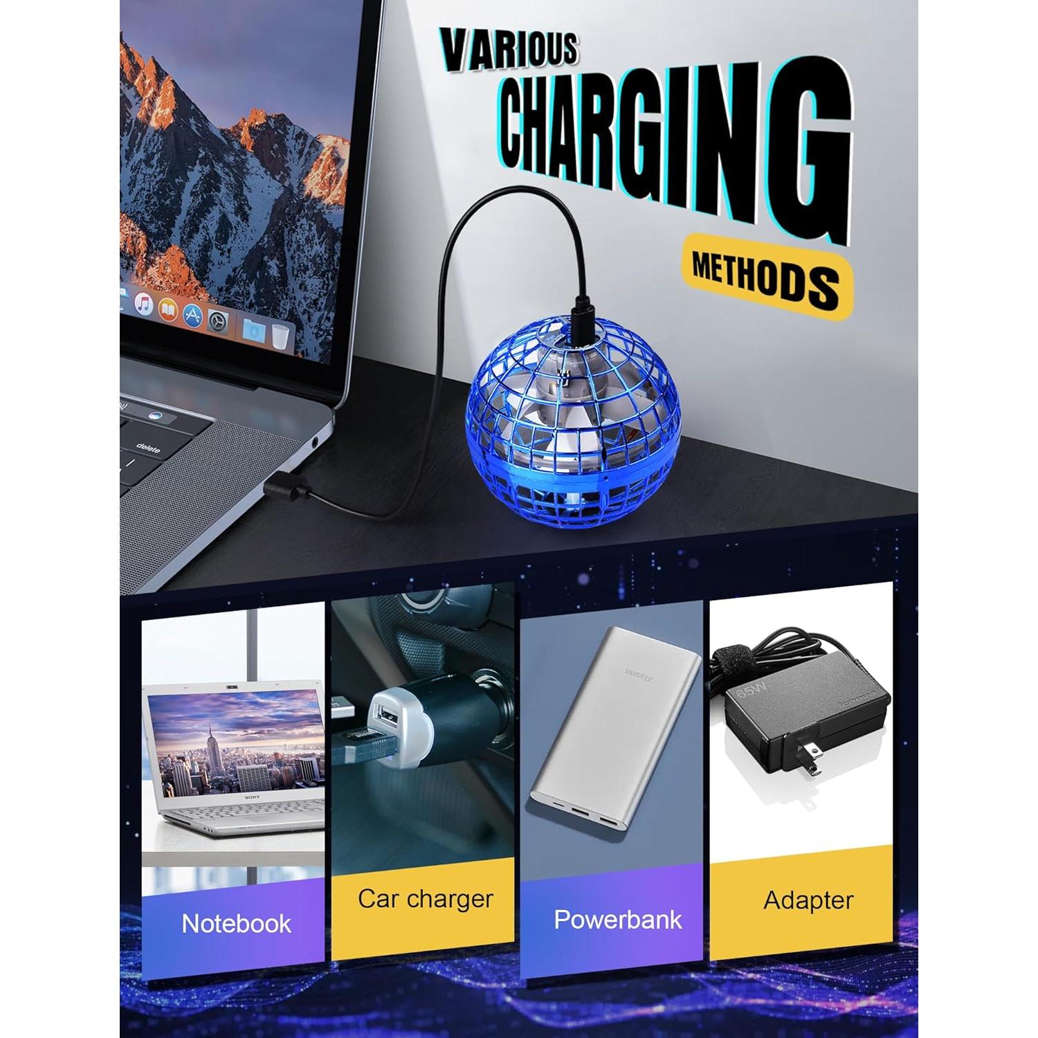 Galaxy Ball 2024 Upgraded, 2Pack Hand-Controlled Flying Orb Toy, Cosmic Globe 360Rotating Spinning Hover Ball for Kids, Blue