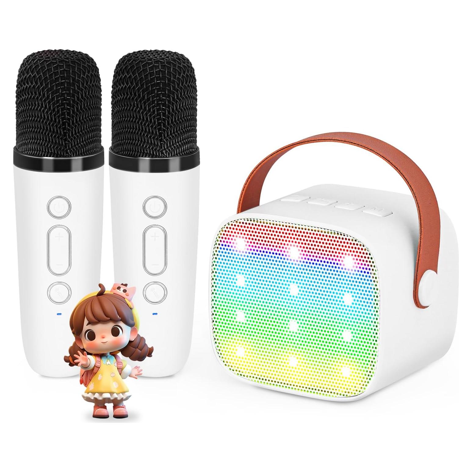 Mini máquina de karaoke VERKB con 2 micrófonos inalámbricos