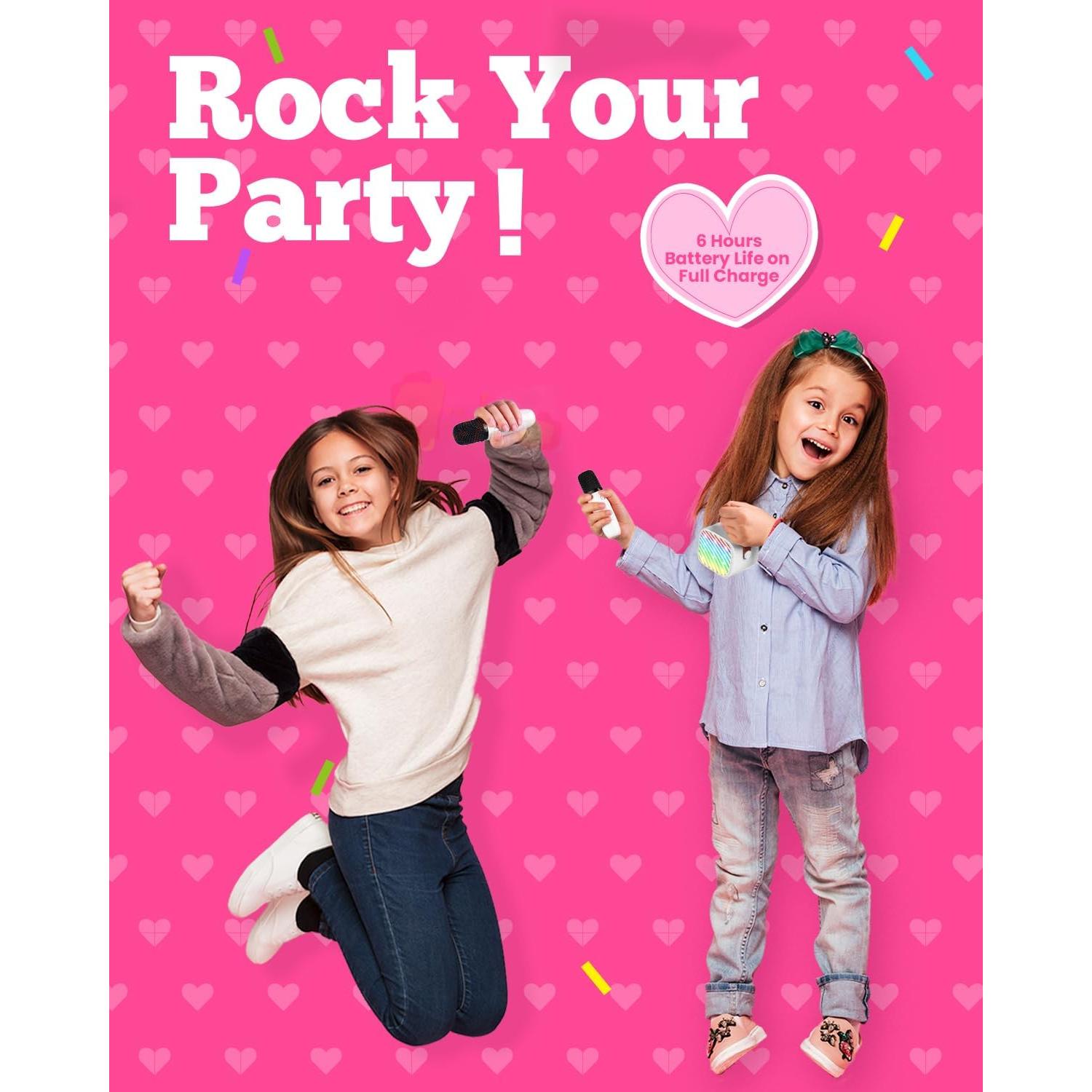 Mini máquina de karaoke VERKB con 2 micrófonos inalámbricos