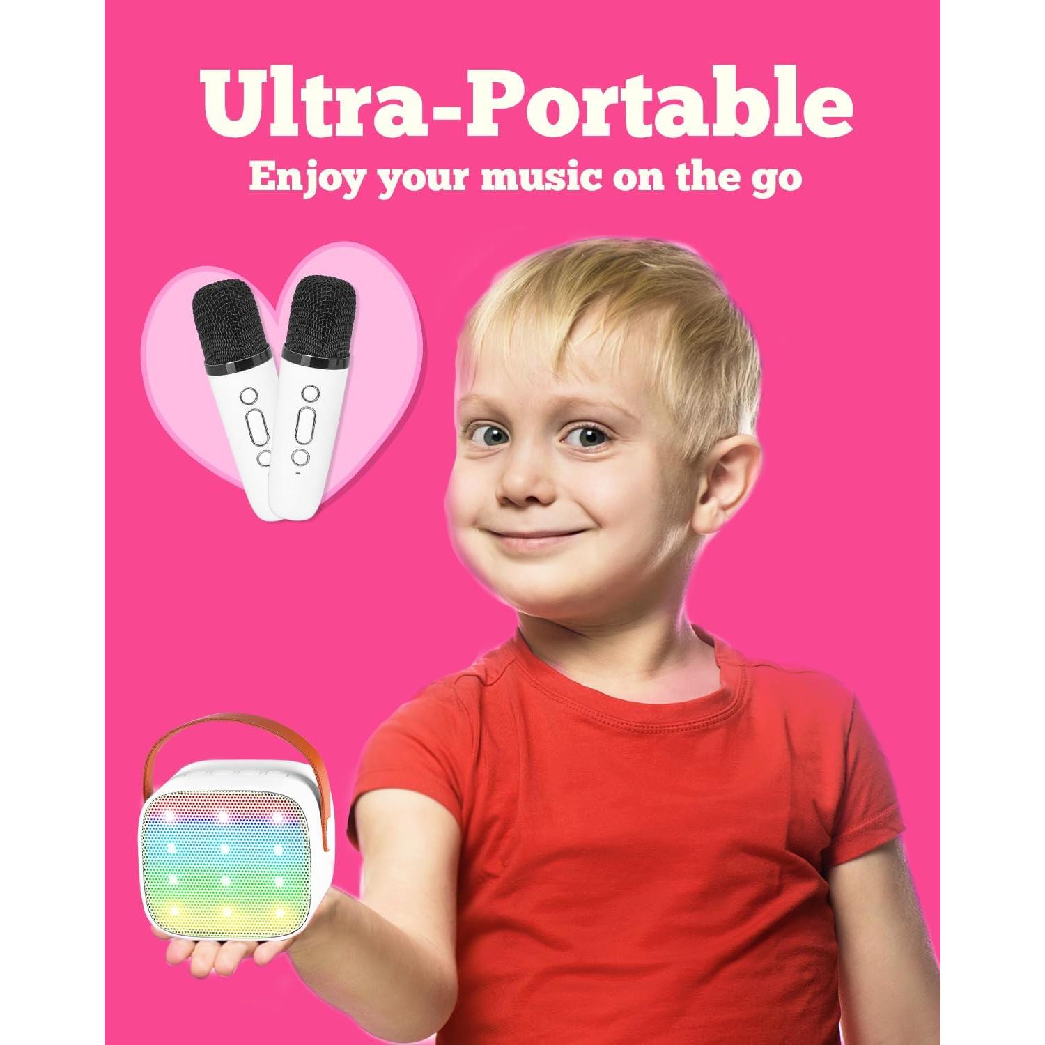 Mini máquina de karaoke VERKB con 2 micrófonos inalámbricos