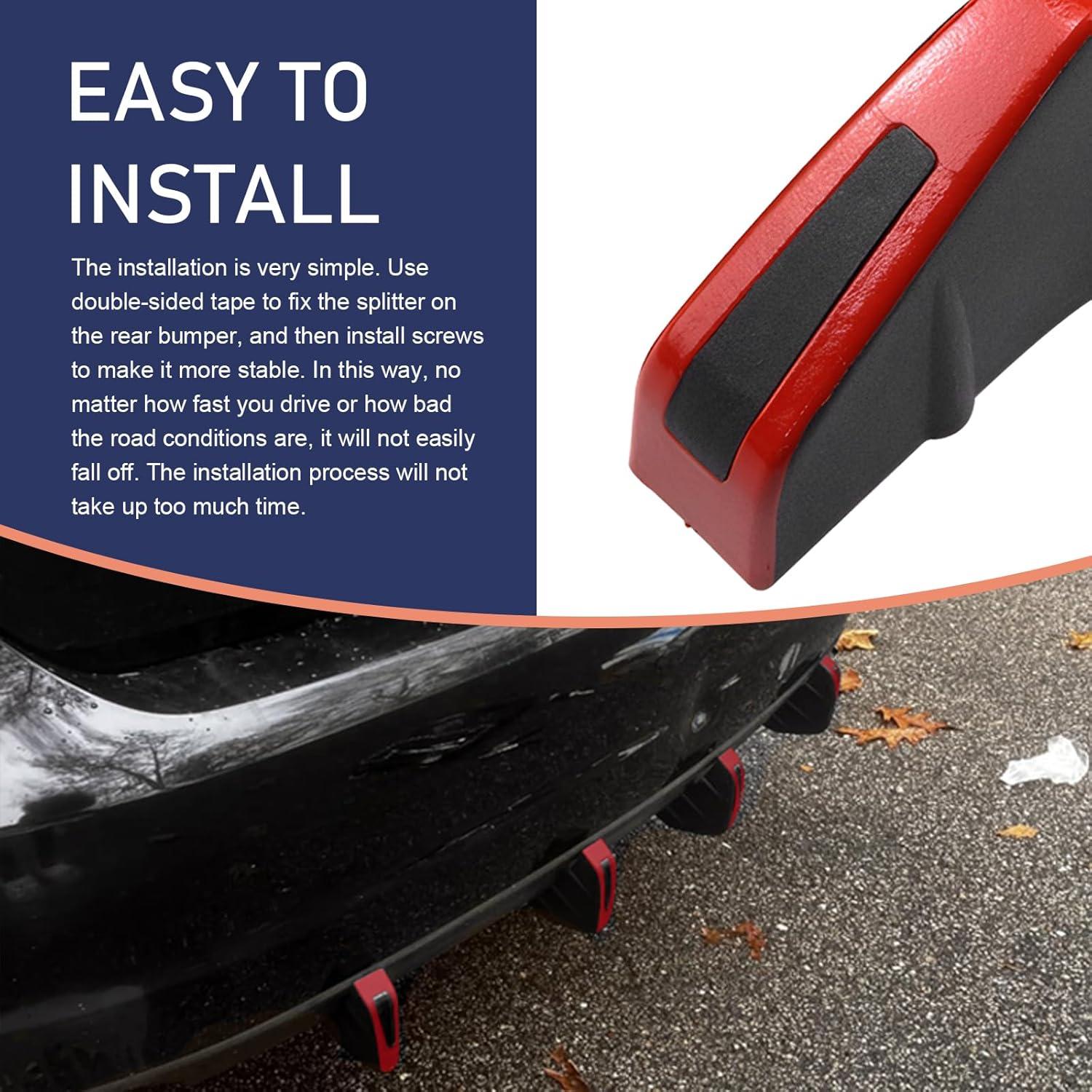 Difusor de Labio Inferior de Parachoques Icykale 4 PCS Rojo