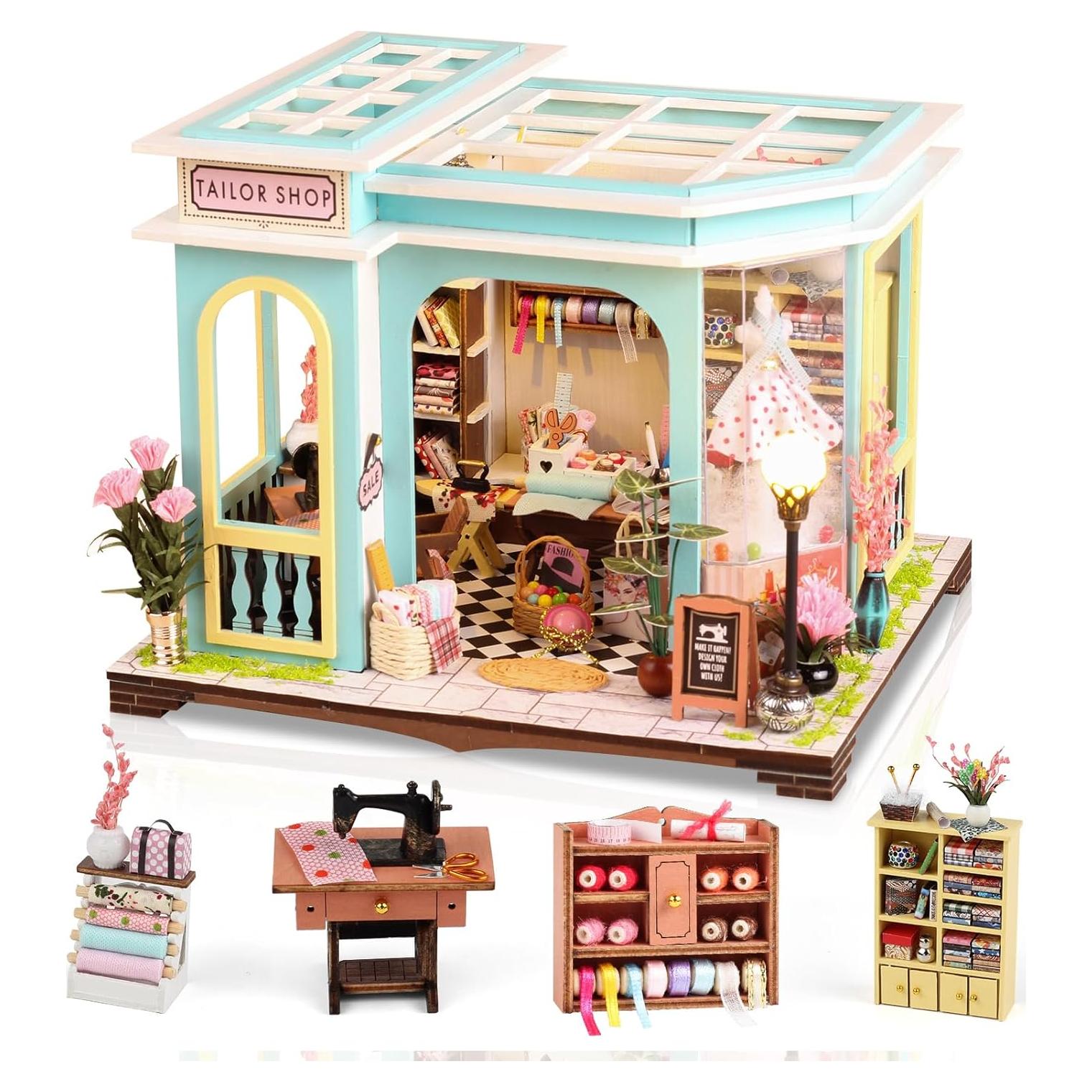 Kit Casa Miniatura DIY FLYNOVA Taller de Sastre con LED