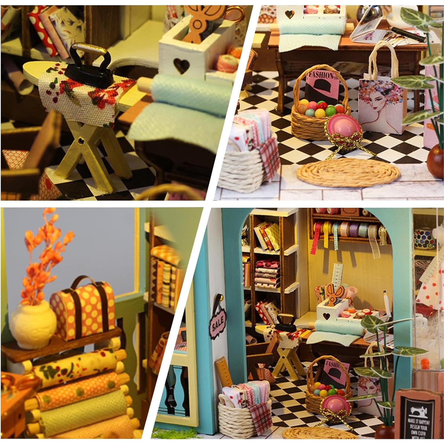 Kit Casa Miniatura DIY FLYNOVA Taller de Sastre con LED