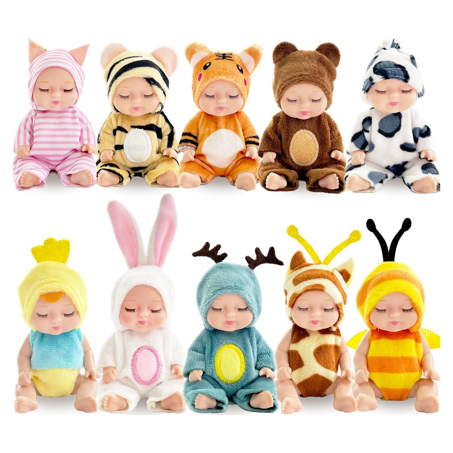 Set 10 Mini Muñecas Bebé Haawooky 10 cm con Ropa de Animales