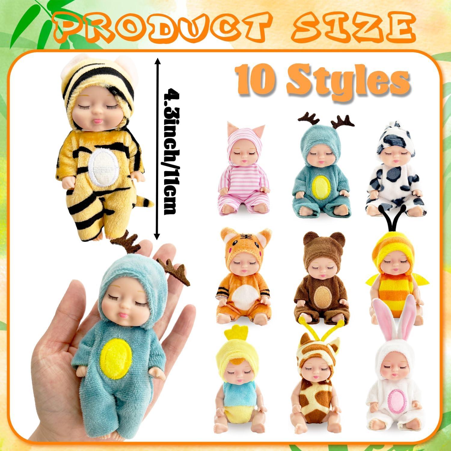 Set 10 Mini Muñecas Bebé Haawooky 10 cm con Ropa de Animales