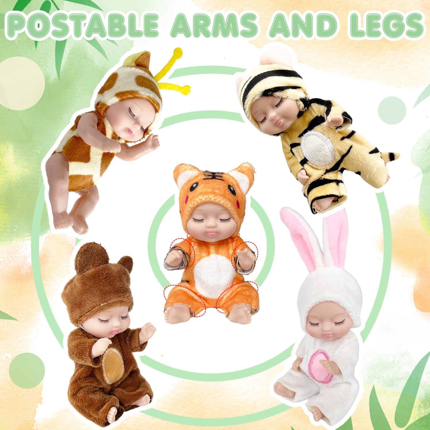 Set 10 Mini Muñecas Bebé Haawooky 10 cm con Ropa de Animales