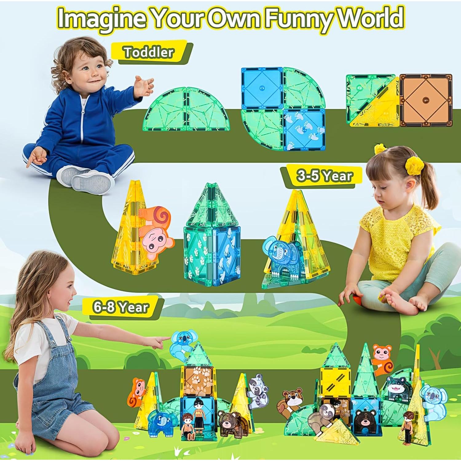 Juego de Azulejos Magnéticos ASAGO Animales Safari 62 Piezas