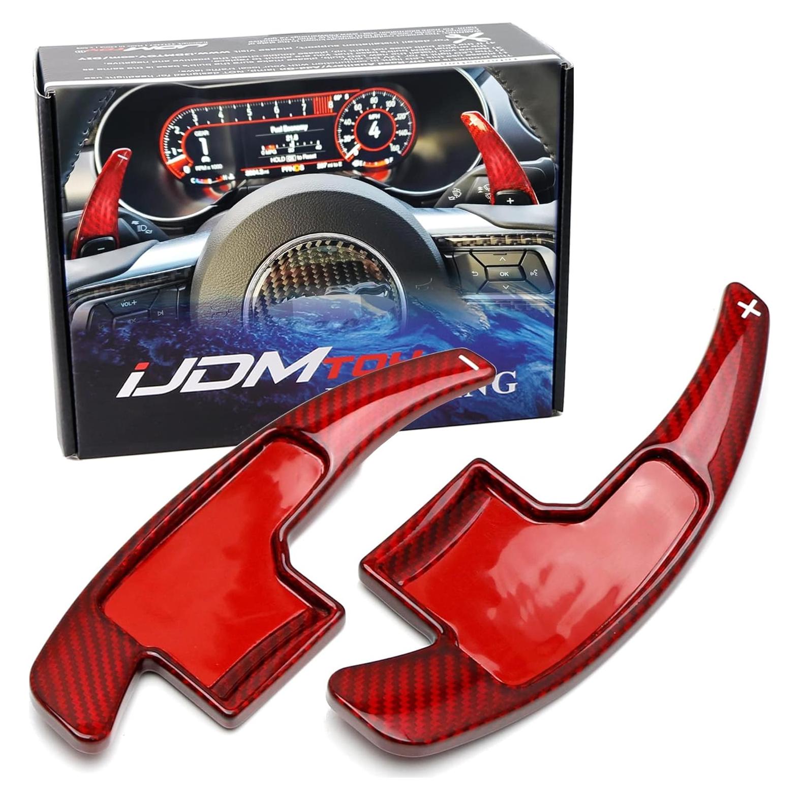 Extensiones de Palanca de Cambio iJDMTOY Rojo Fibra de Carbono Ford Mustang 2015-2021