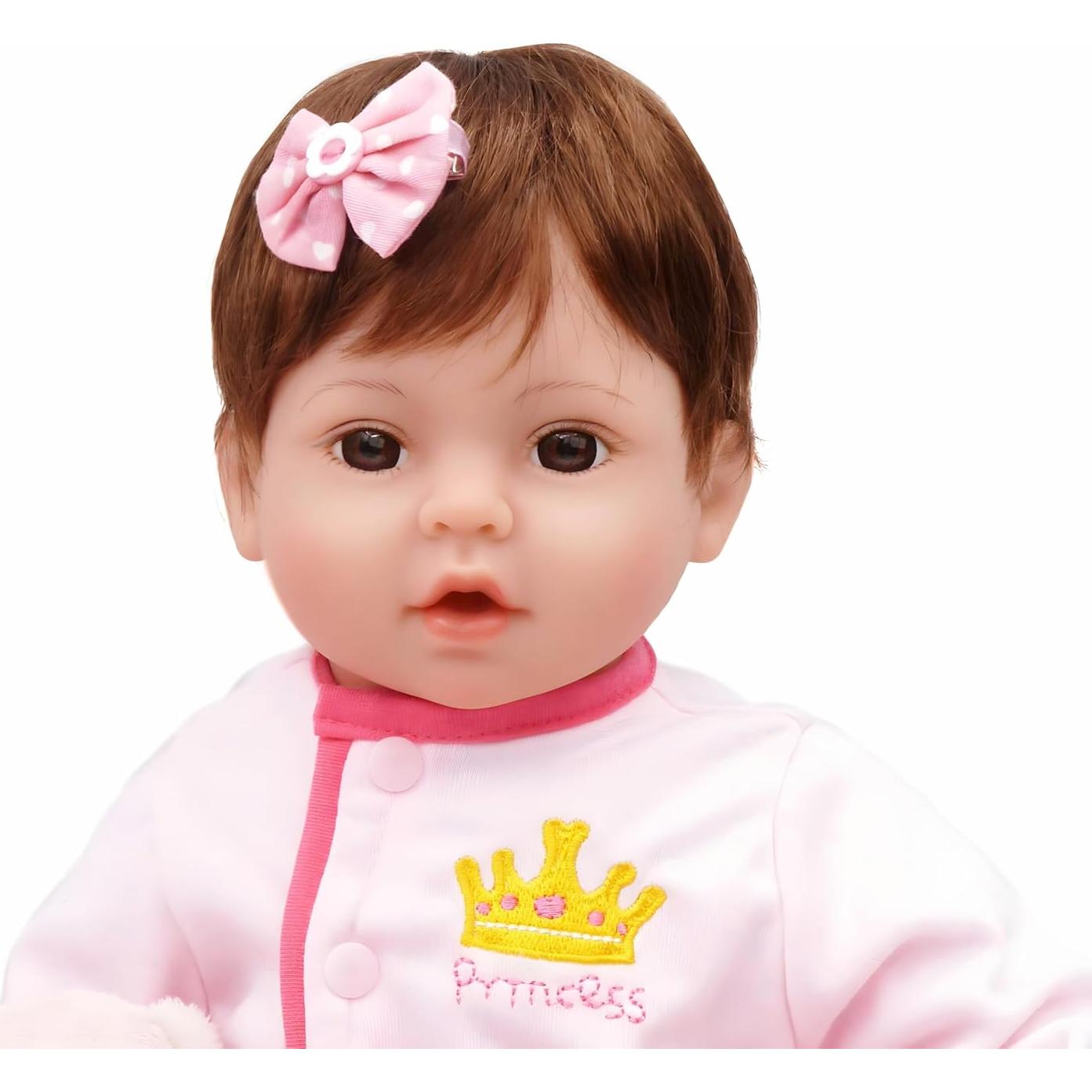 Muñeca Reborn CHAREX 45.72 cm con Cuna Rosa y Accesorios
