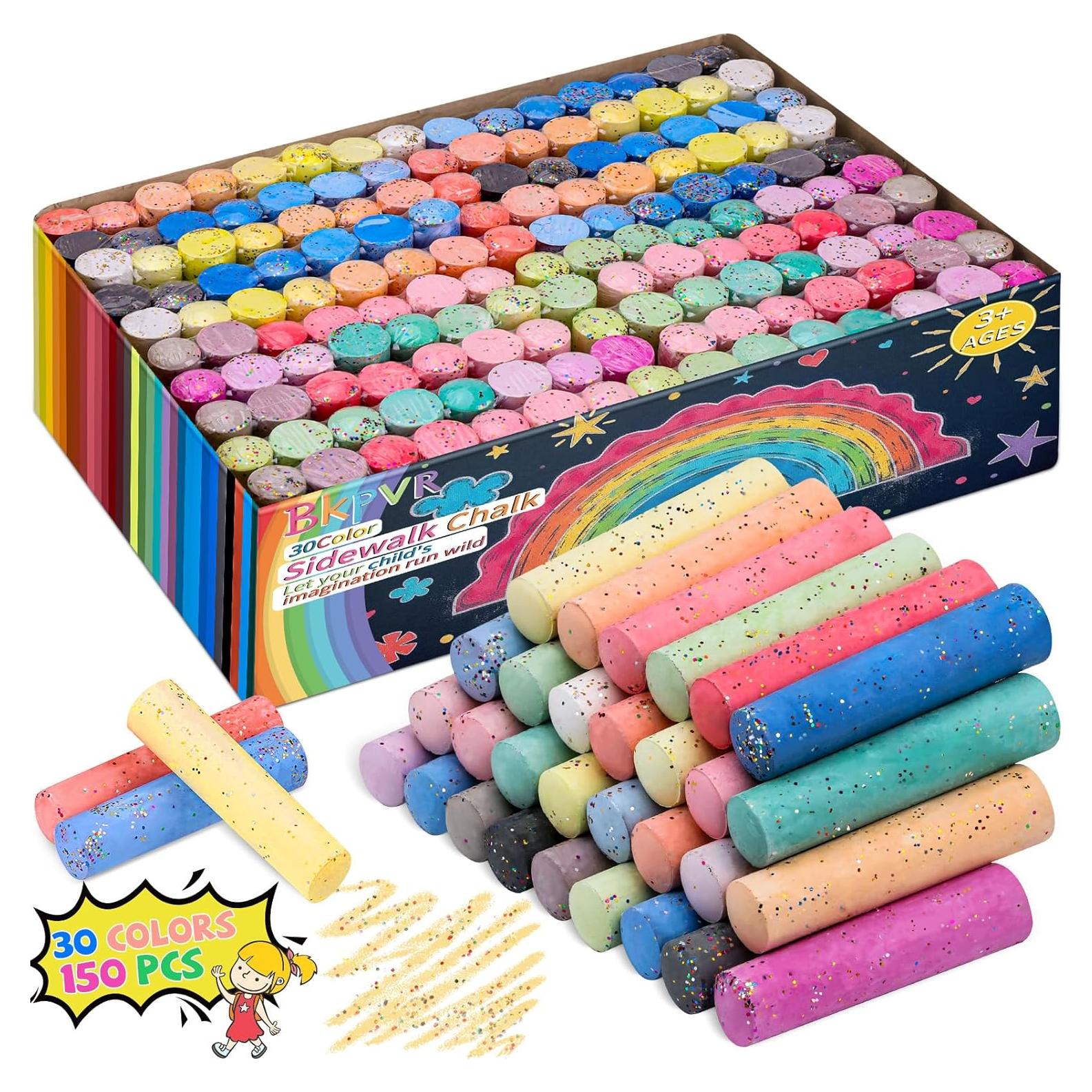 Set de Tiza de Acera Jumbo BKPVR 150 Pcs 30 Colores Lavables