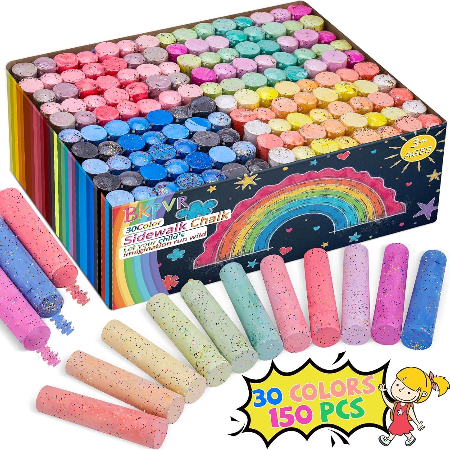 Set de Tiza de Acera Jumbo BKPVR 150 Pcs 30 Colores Lavables