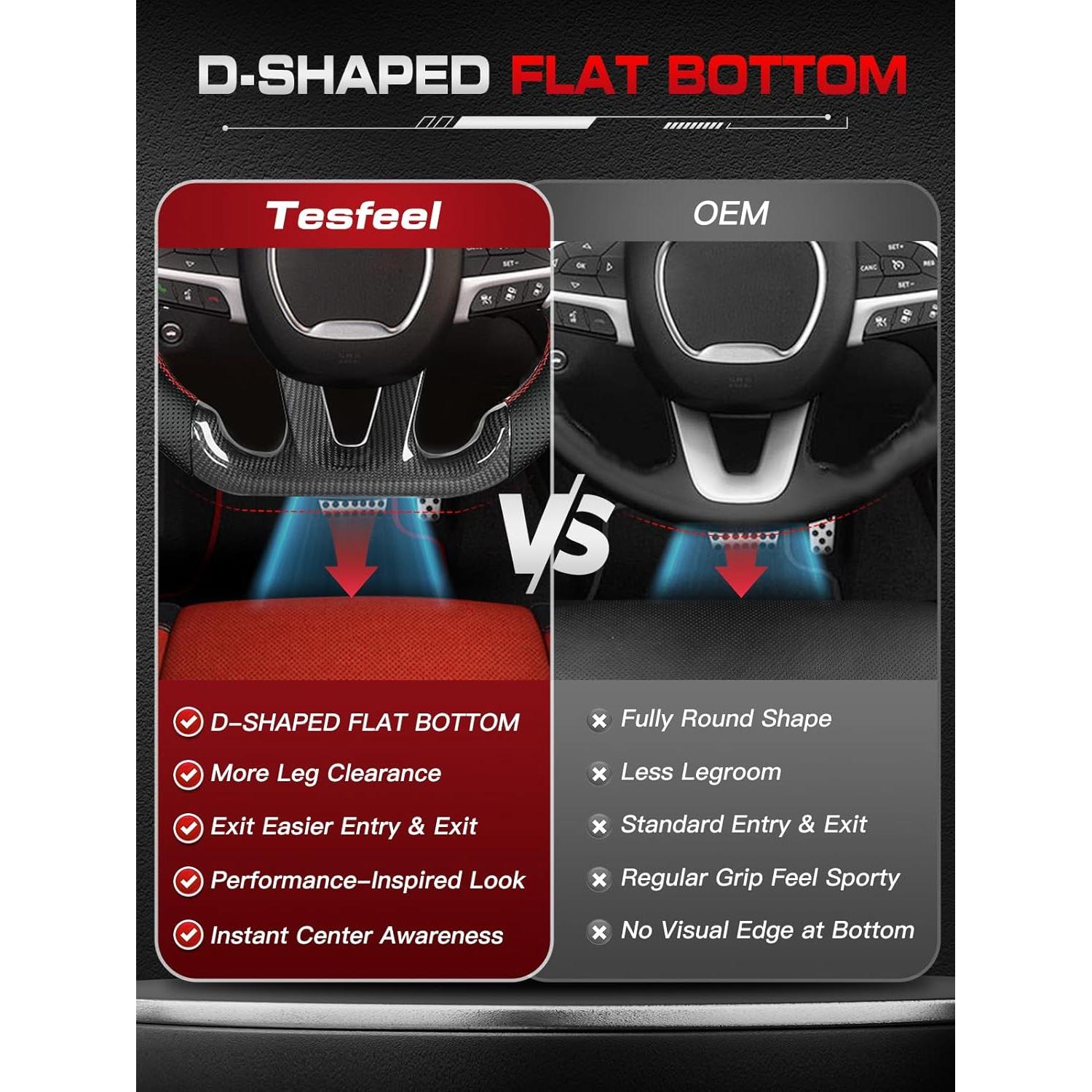 Volante TESFEEL de Fibra de Carbono 38.1cm con LED para Dodge