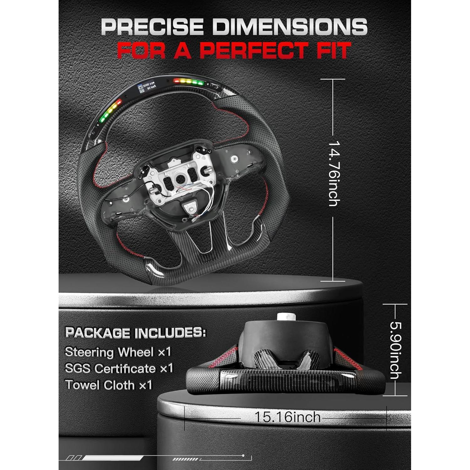 Volante TESFEEL de Fibra de Carbono 38.1cm con LED para Dodge