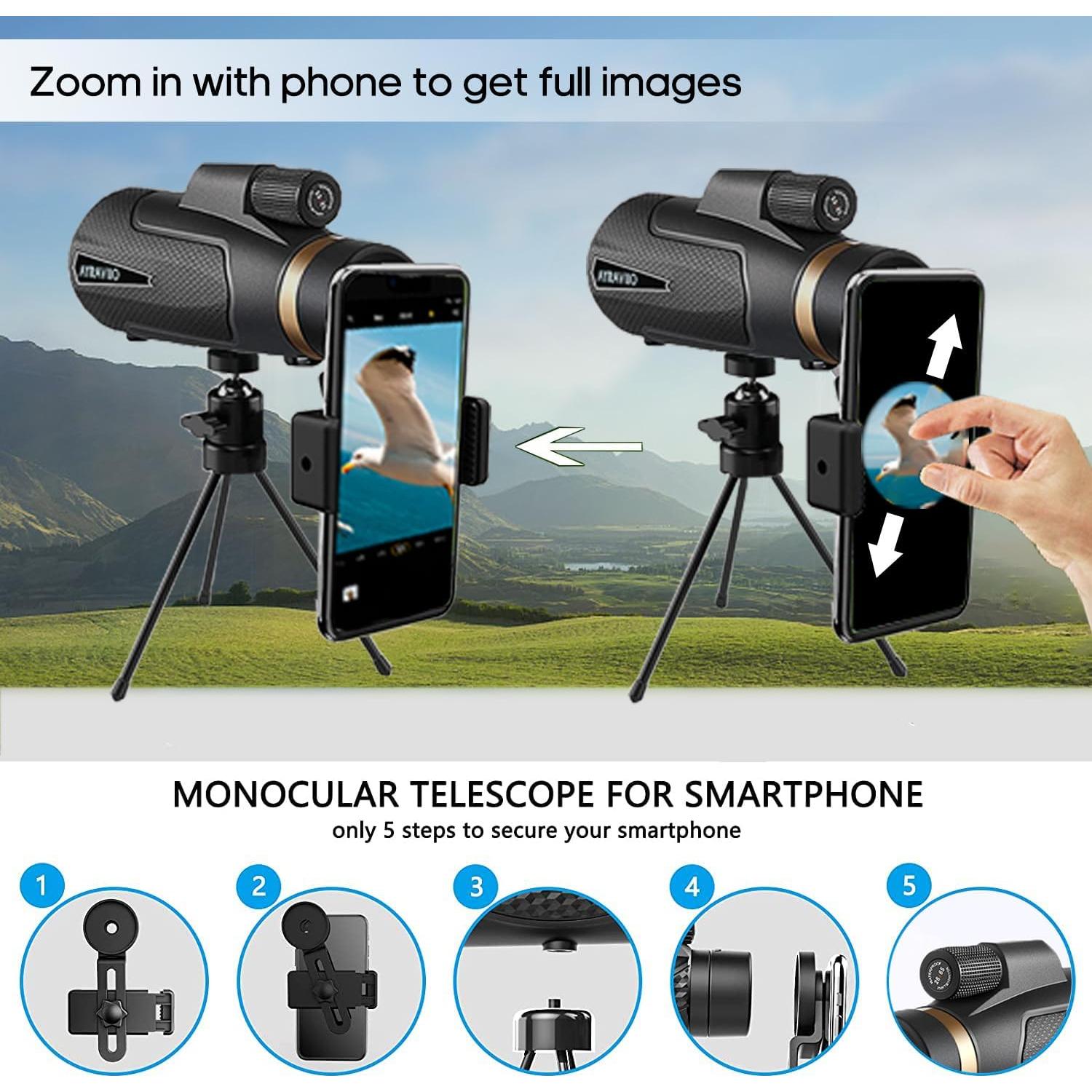 Telescopio Monocular AYRAVIIO 12x60 con Soporte y Trípode