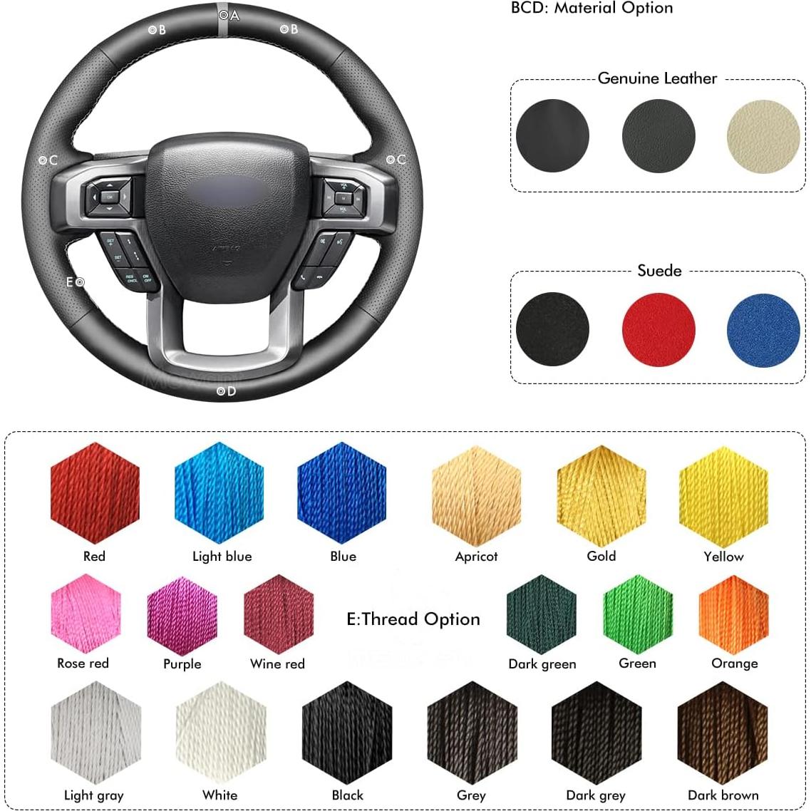 Cubierta de Volante de Cuero Genuino MEWANT para Ford F-150/F-250/F-350/F-450/F-550/F-600/F-650